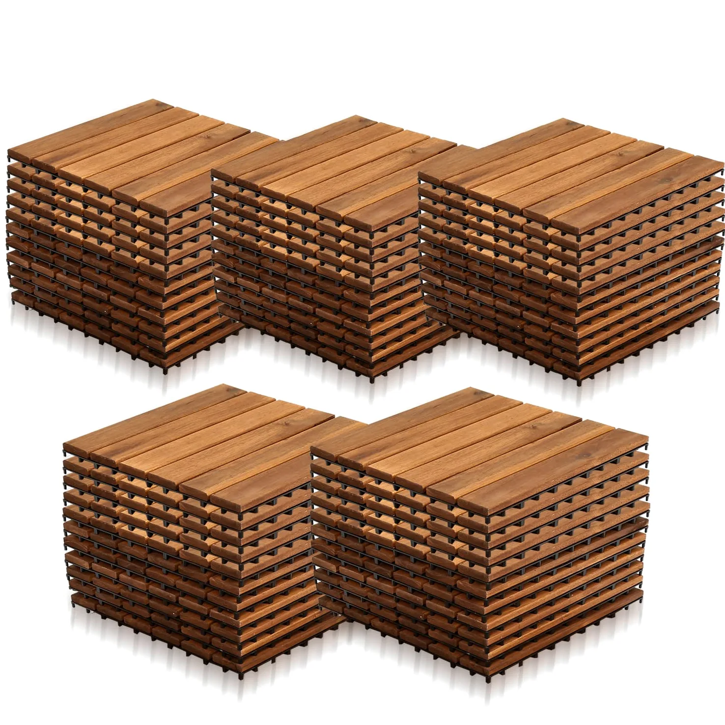 Piastrelle in legno, 55 pezzi, in legno di acacia, 30 x 30 cm, 11 piastrelle per 1 m², per esterni, interni, balcone, con sistema di drenaggio e fissaggio a incastro, marrone