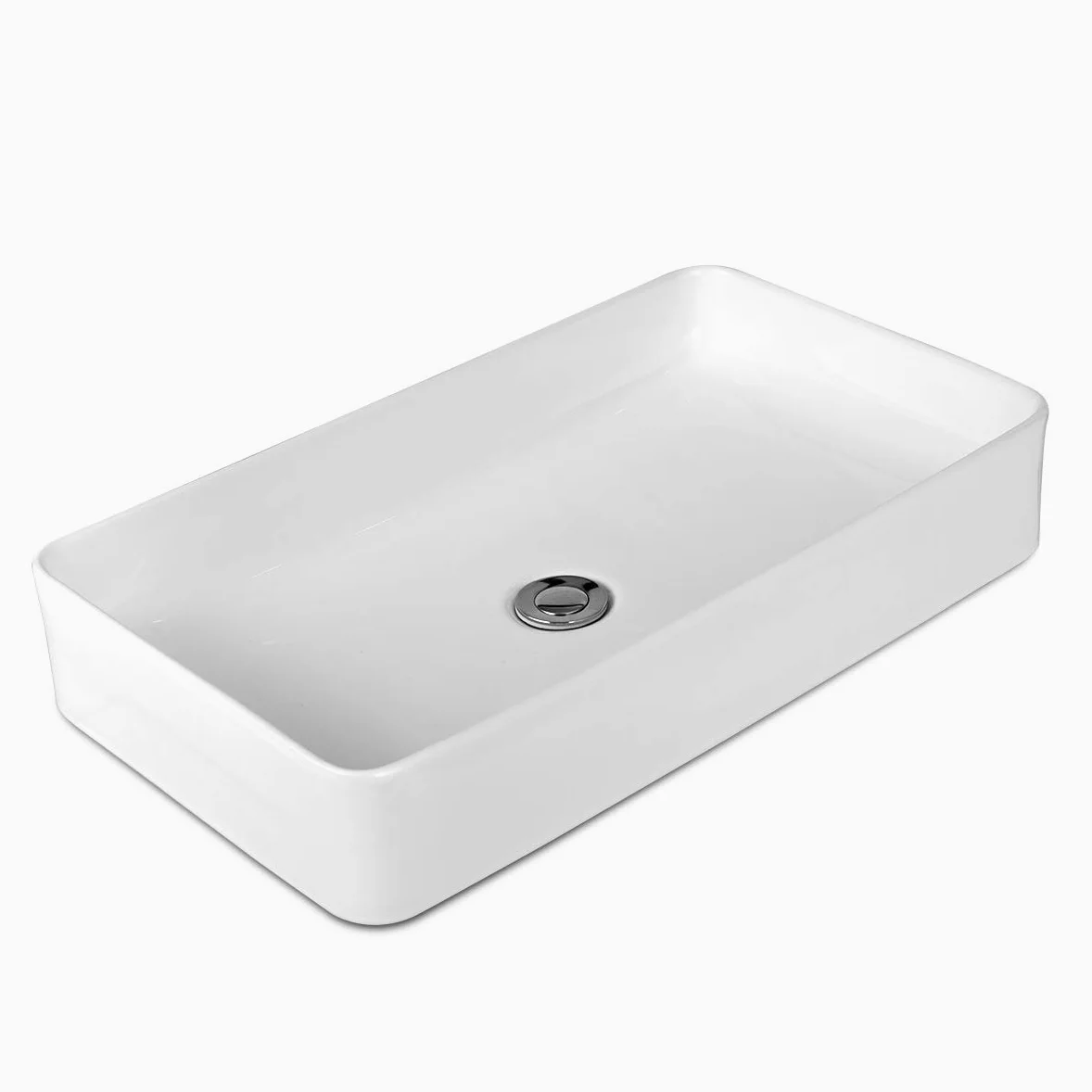 LIFEZEAL Lavandino Bagno, Lavabo da Appoggio, 60 x 35 x 11 cm, Lavabo Bagno, Glassa in Porcellana, Rettangolare, Scarico Escamotable, Ideale per Casa Ristorante e Hotel, Bianco