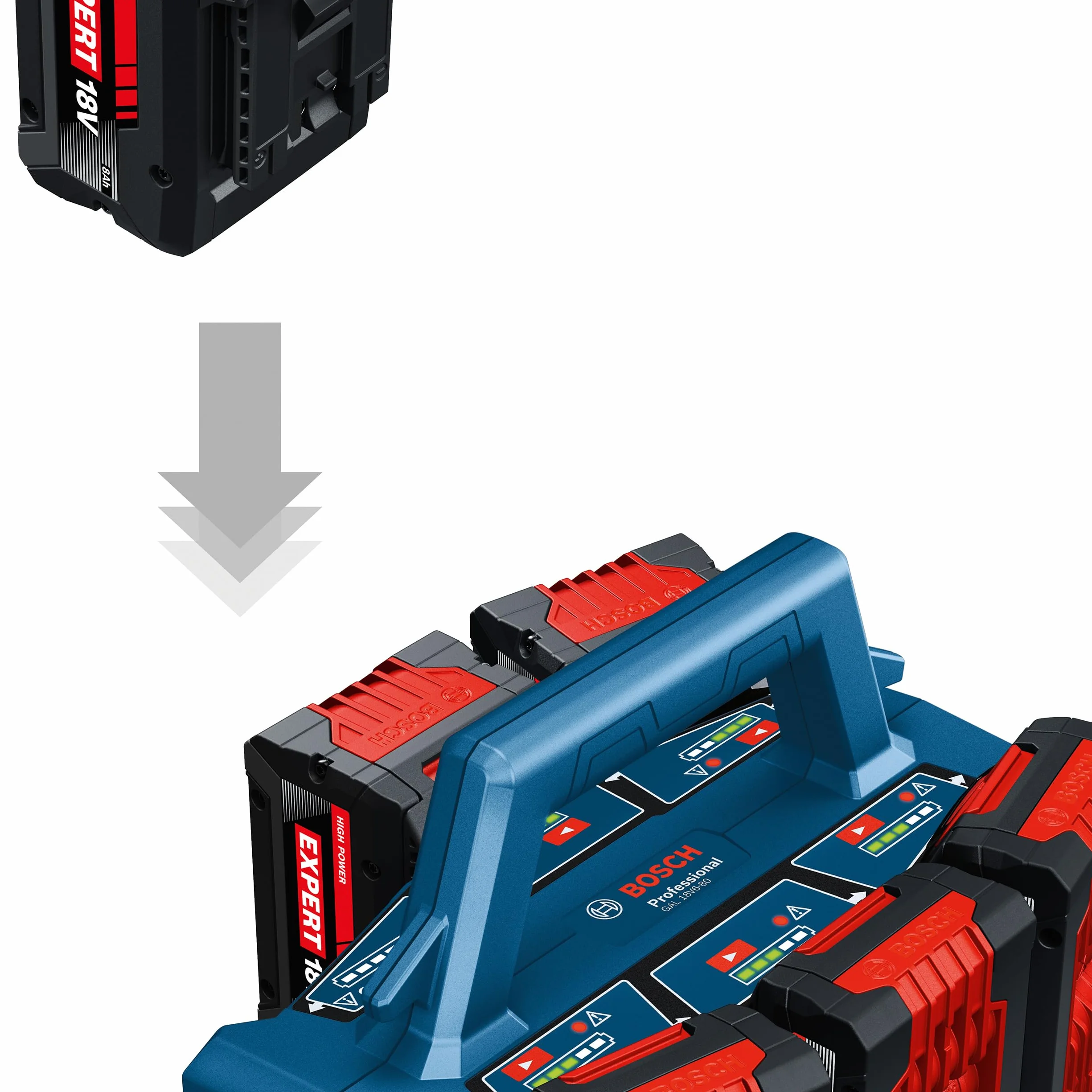 Bosch Professional 18V System Caricabatteria multiplo GAL 18V6-8 (incl. corrente di carica della batteria: 8A, incl. adattatore L-BOXX, senza batteria)