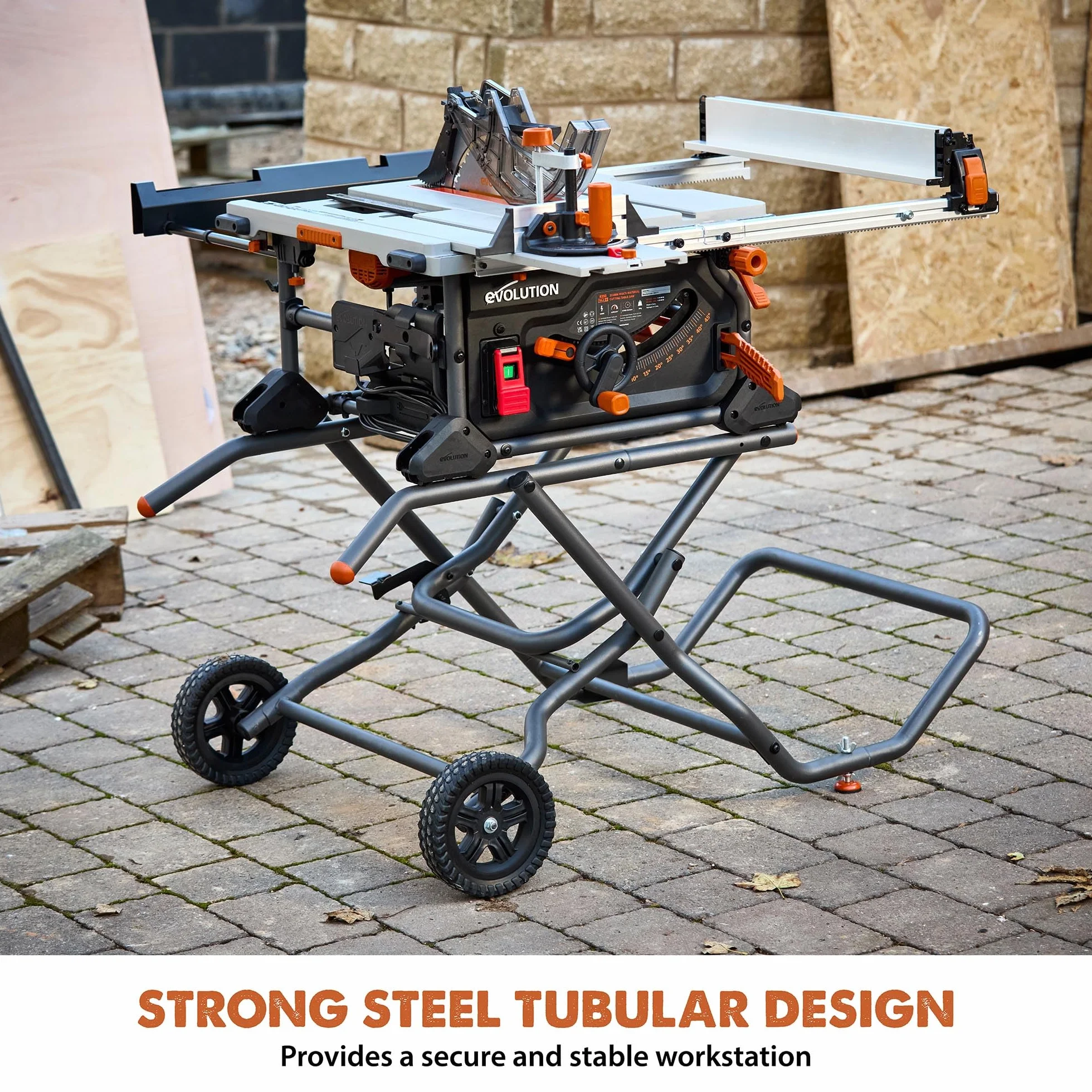 Evolution Power Tools Supporto per sega da tavolo, banco da lavoro pieghevole con ruote, per R255TBL e R255TBL+, compatto, facile da montare, grandi ruote per tutti i terreni, 2 anni di garanzia