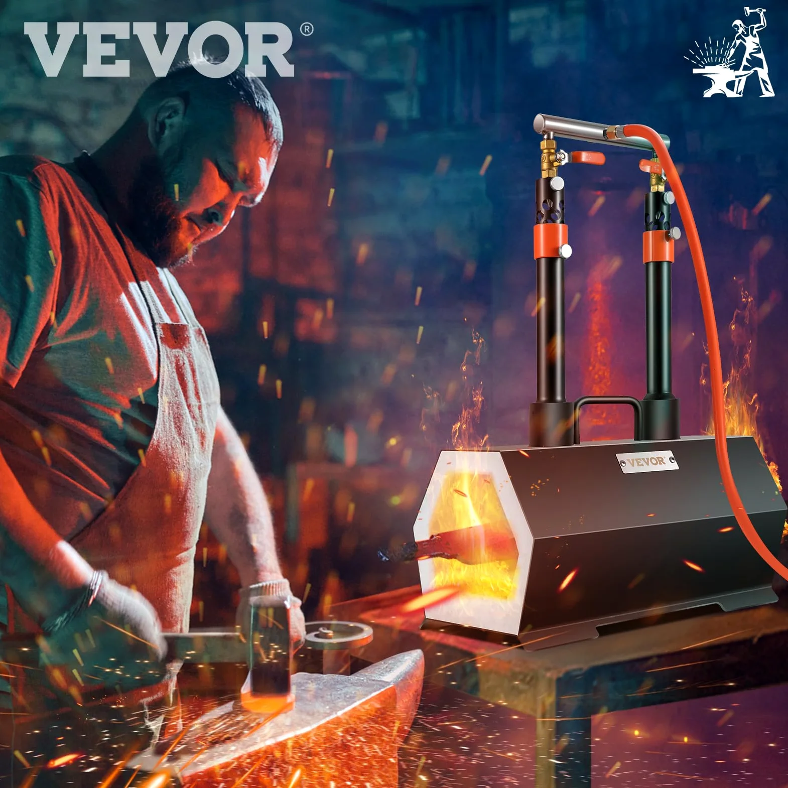 VEVOR Forgia a Gas Propano Doppio Bruciatore Esagonale per Coltelli Utensili da Garage Officina, Forgia a Gas Propano 2 Bruciatori Portabile, Forgia a Gas per Fabbricazione di Coltelli Max. da 1426 ℃