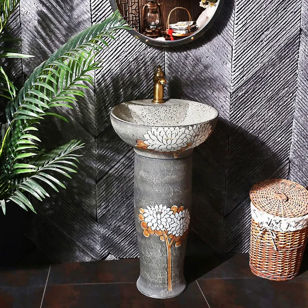 Lavandino Per Lavanderia Lavabi in ceramica for bagno Lavandino artistico vintage Lavabo verticale con piedistallo lavabo in un unico pezzo Piedistallo combinato Lavabi Da Esterno Freestanding