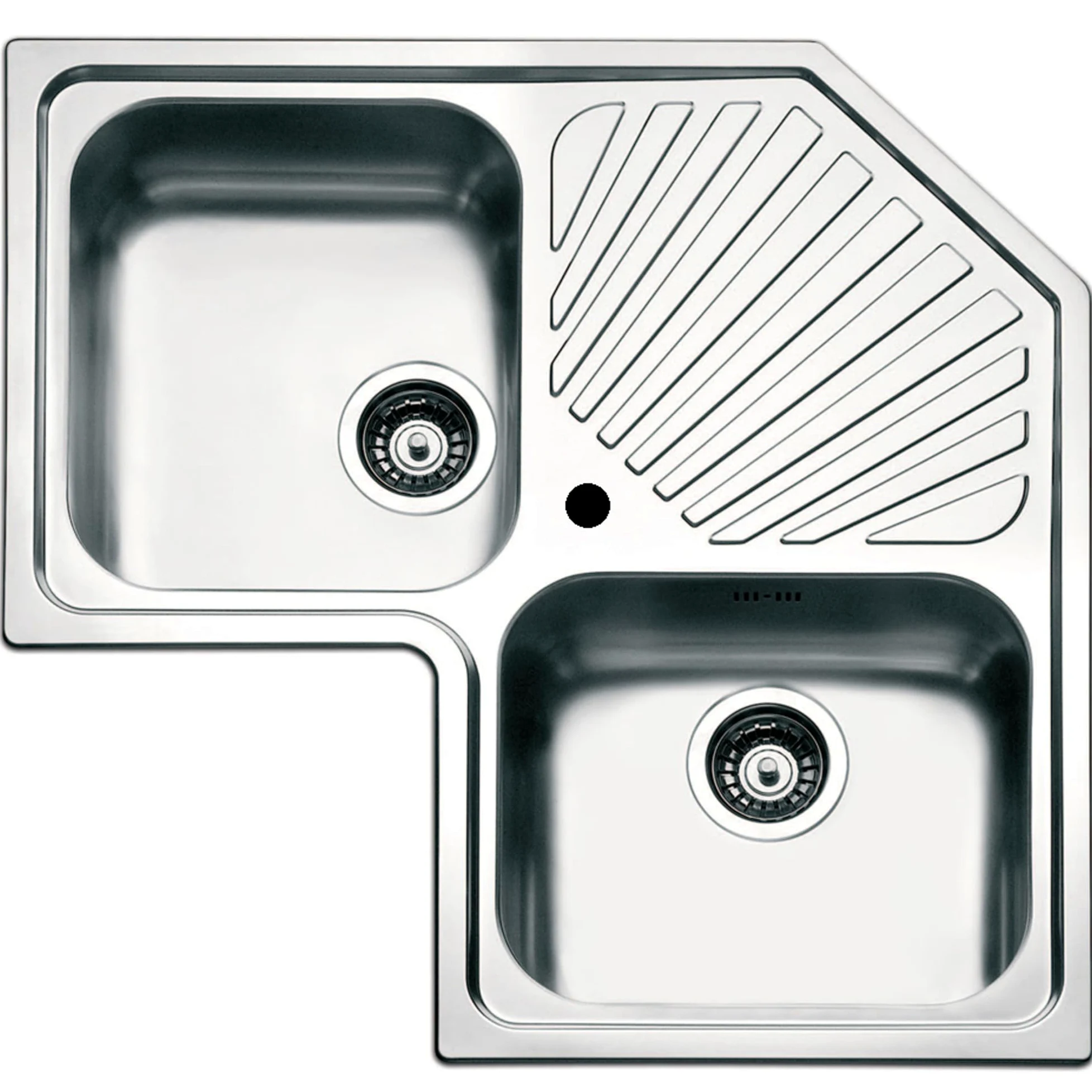 Lavello da Cucina ad Angolo, 83x83 cm, 2 Vasche in Acciaio Inox Spazzolato con Gocciolatoio