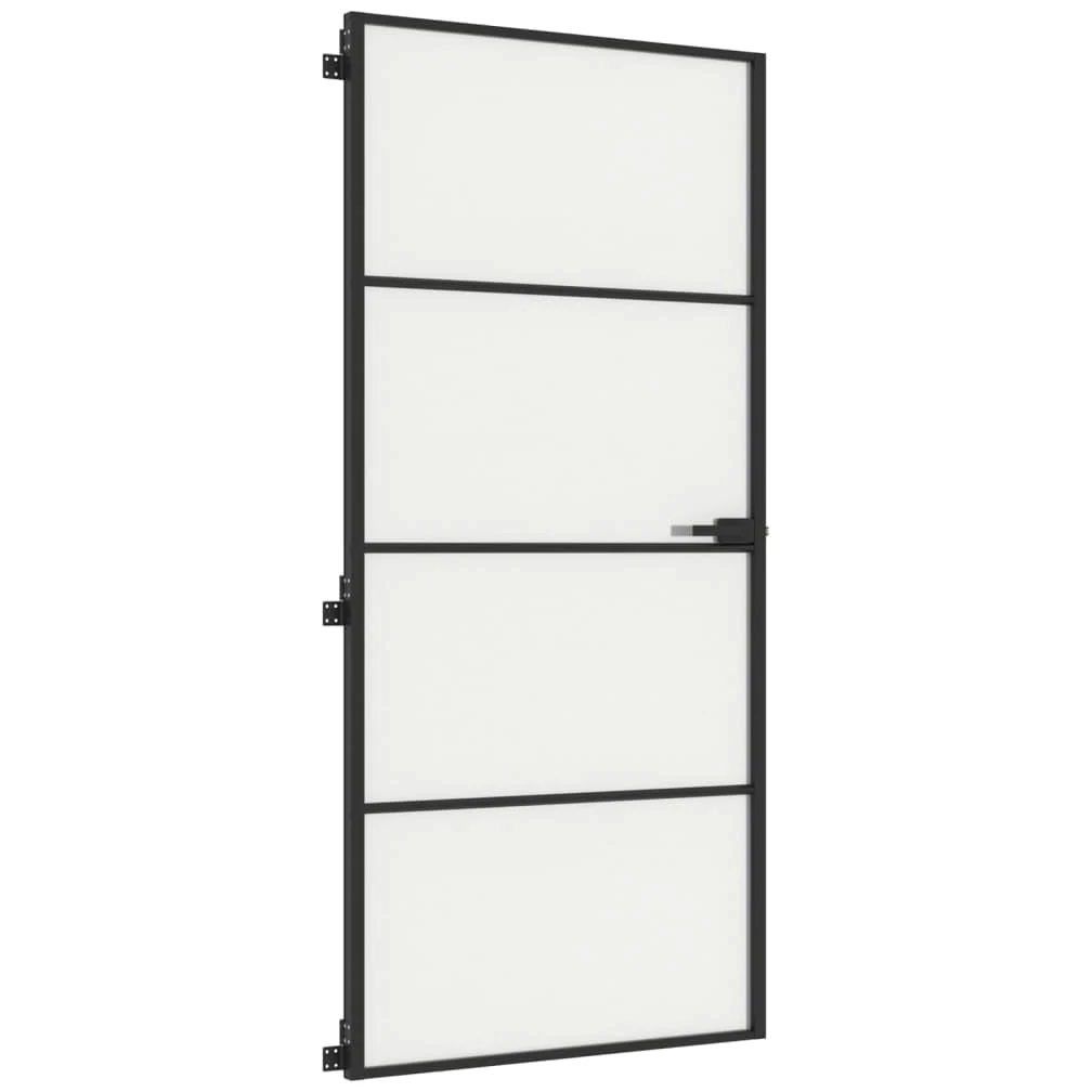 Homgoday Porta interna in vetro, set completo con maniglia, porta girevole, design moderno, porta da ufficio, per casa e ufficio, sottile, 93 x 201,5 cm, vetro temperato e alluminio, nero e opaco