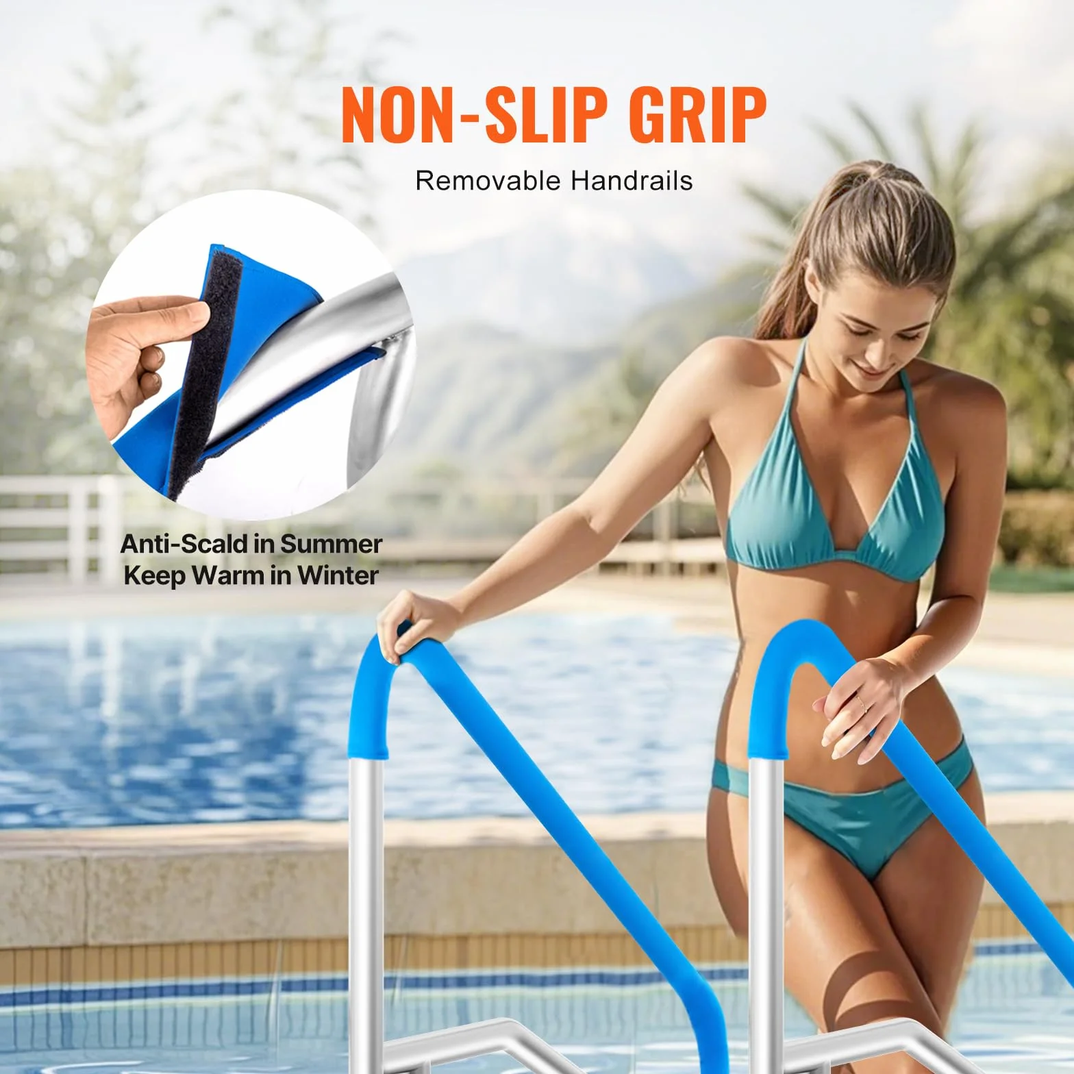 VEVOR Corrimano per Piscina, Confezione 2, Ringhiera per Piscina 1395 x 810 mm Acciaio Inossidabile con Piastra di Base per Piscine Interne Esterne, Ringhiera per Piscina per Terrazze, con Copertura