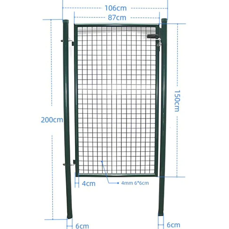 Bakaji Cancello Cancelletto Porta a Rete per Recinzione Giardino Telaio in Acciaio Verniciatura a Polvere Dimensione 106 x 200 cm Chiusura a Chiave 3 Chiavi Incluse Colore Verde
