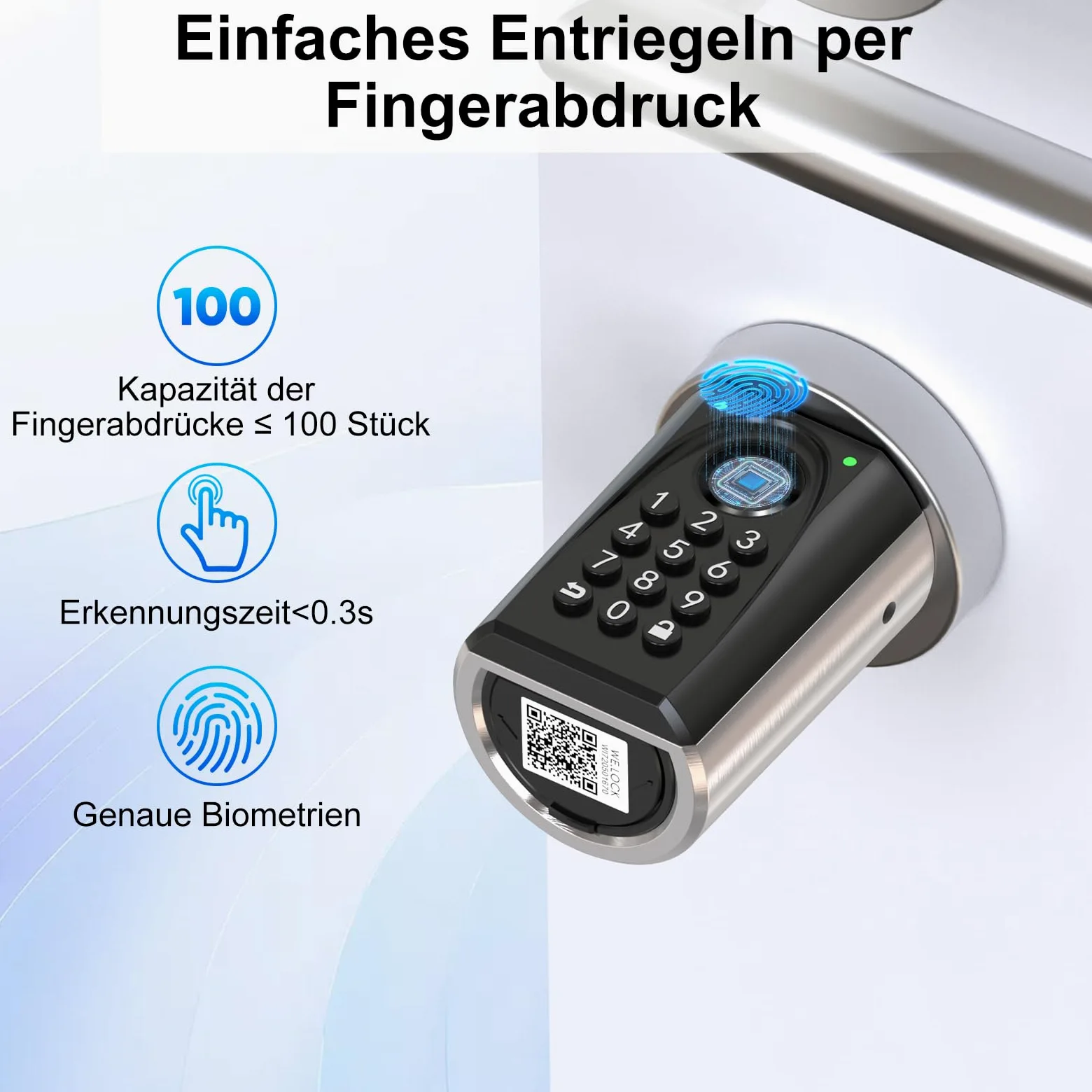 WELOCK ToucD41 - Serratura per porta digitale con codice elettronico, Smart Lock con scheda RFID, app, WiFi, impronte digitali, serratura per porta di casa, IP65, apertura intelligente per porte da 50