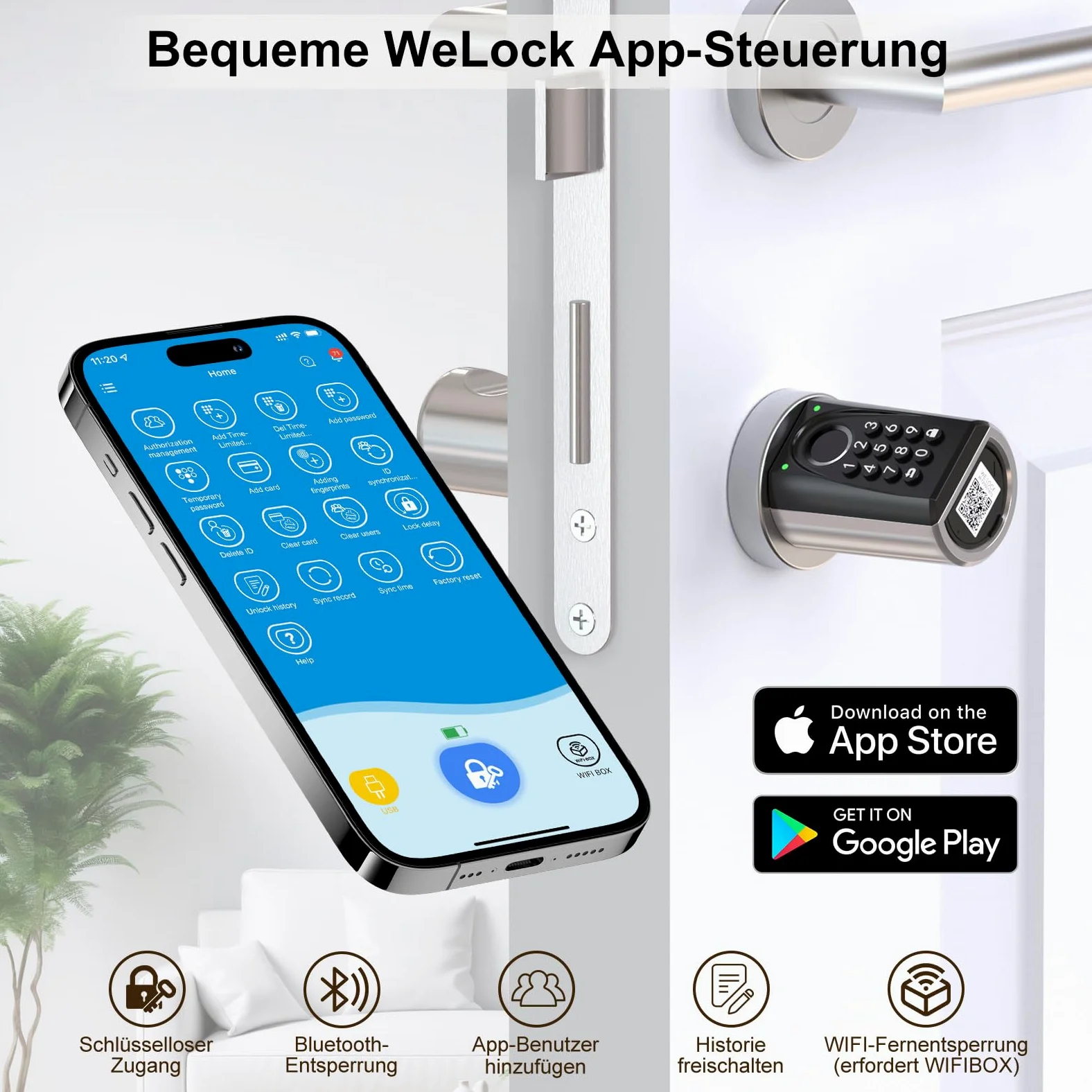 WELOCK ToucD41 - Serratura per porta digitale con codice elettronico, Smart Lock con scheda RFID, app, WiFi, impronte digitali, serratura per porta di casa, IP65, apertura intelligente per porte da 50