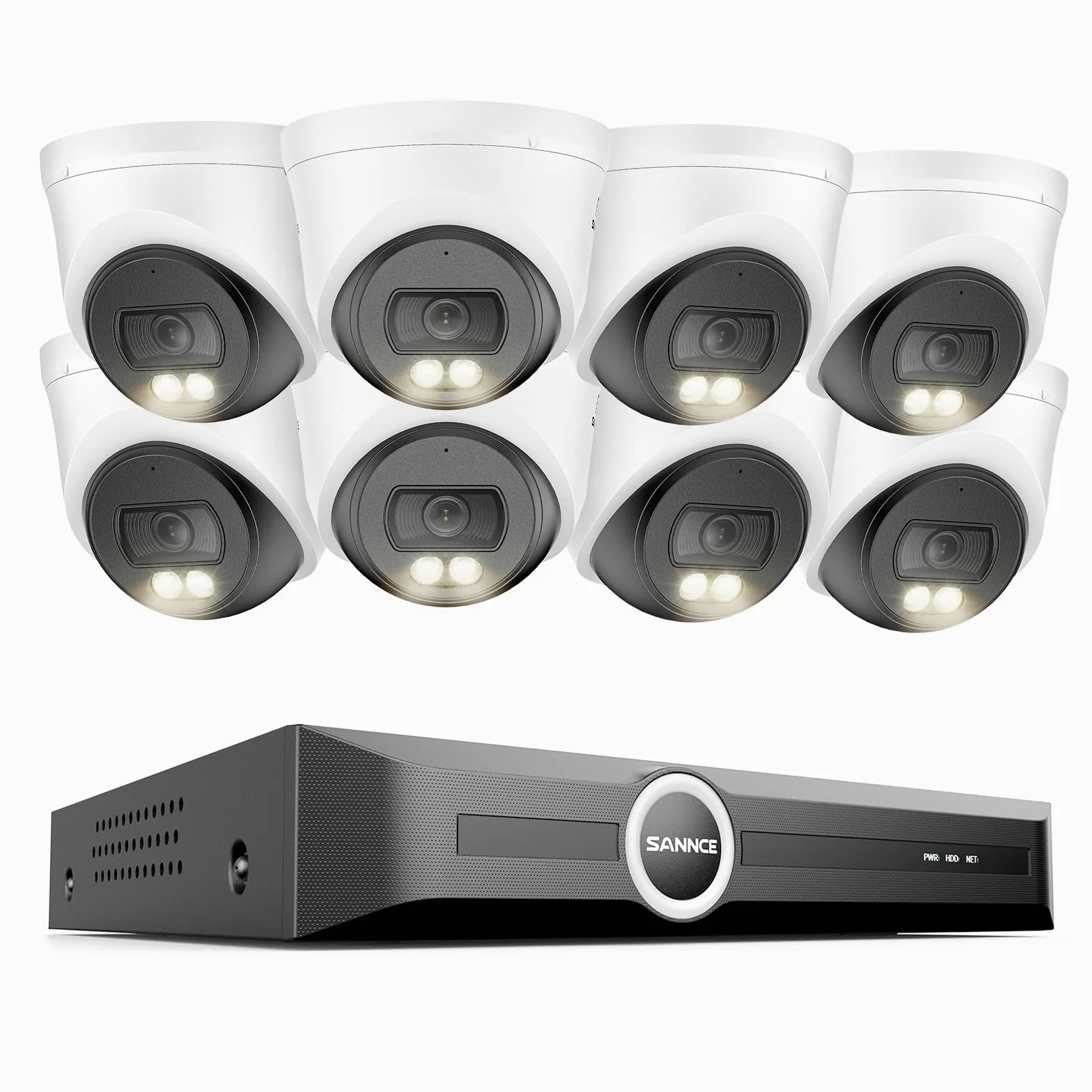 SANNCE Kit Telecamere Videosorveglianza Esterno, 6 MP 8 CH NVR Senza Hard Dis + 8 x 2 K Telecamera PoE, Riconoscimento Intelligente Persone/Veicolo， Visione Notturna Colori 20m, Registrazione audio