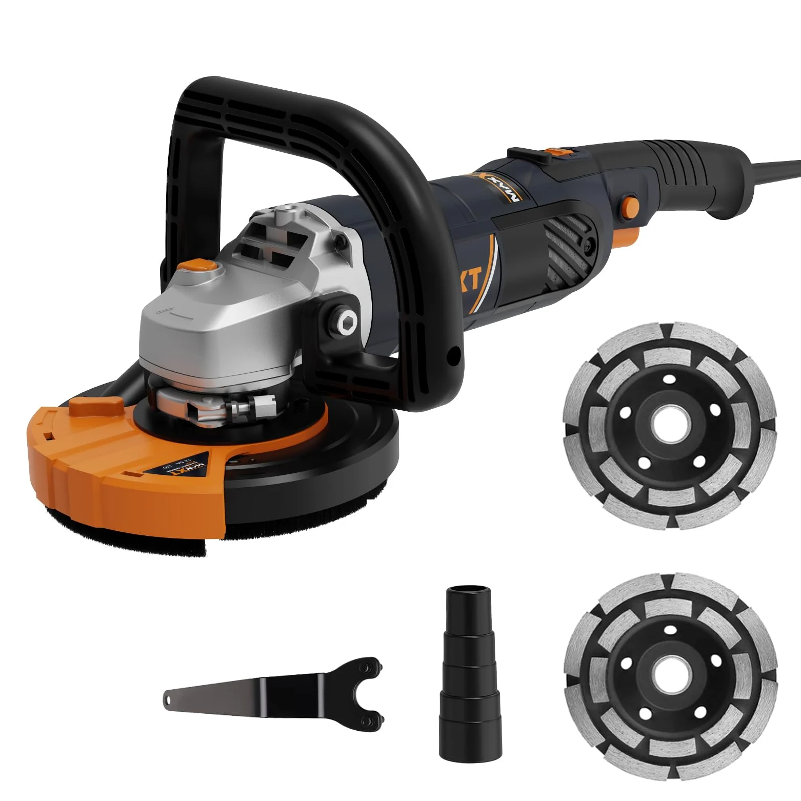Levigatrice per Cemento 1500W, MAXXT Smerigliatrice per calcestruzzo 1000-8500RPM 7 Velocità Regolabili, Levigatrice per Calcestruzzo con Protezione Rimovibile（Include due dischi abrasivi al diamante）
