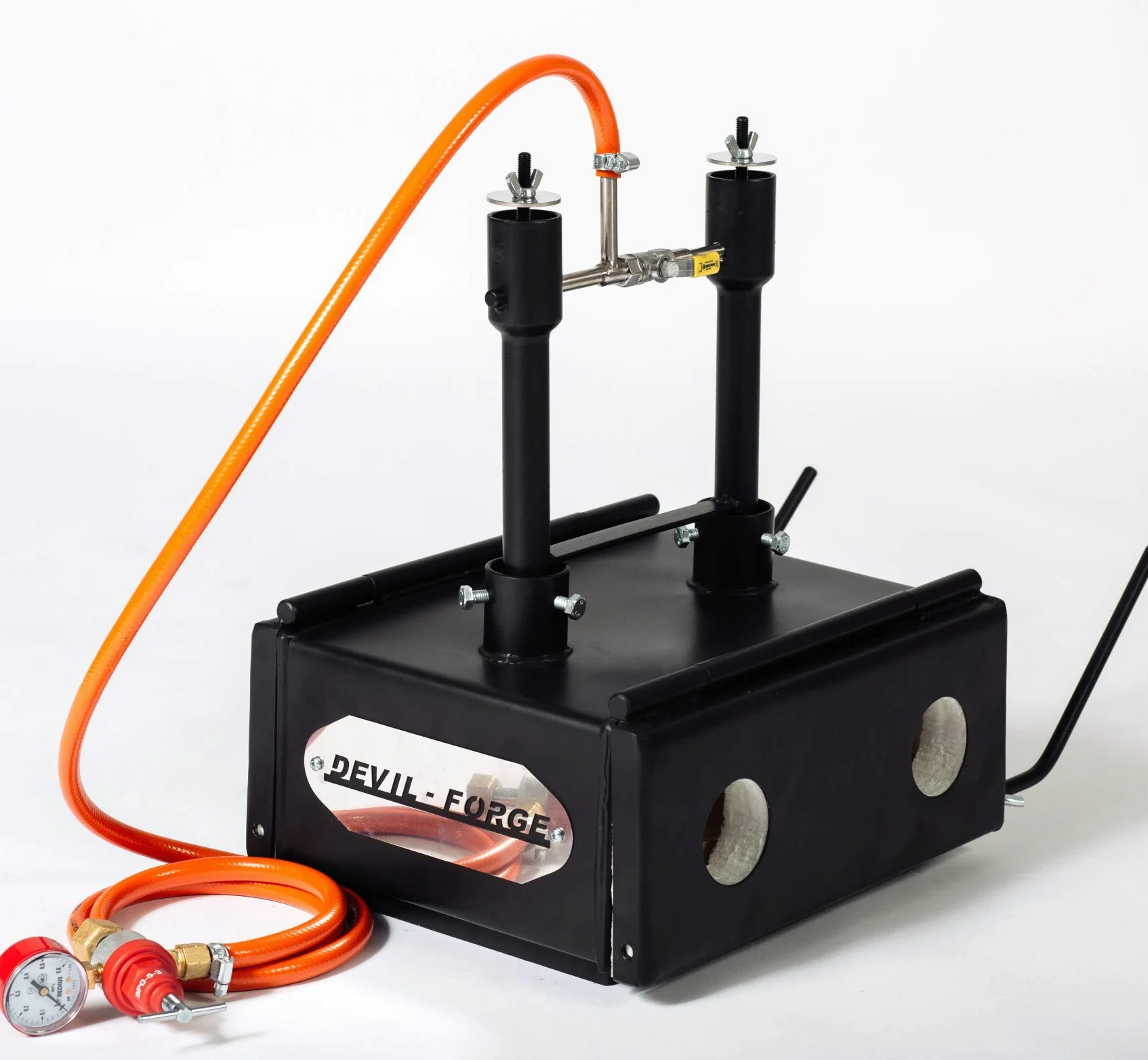 DEVIL-FORGE Forgia a Gas Propano DFHS2+2D/5.2" Fucina con 2 Bruciatori DFP (160.000 BTU) uso 1o2, 2Porte, Valvola a Sfera, Fabbricazione di Coltelli, Lavorazione dei Metalli, Fabbro, Maniscalco 1370°C