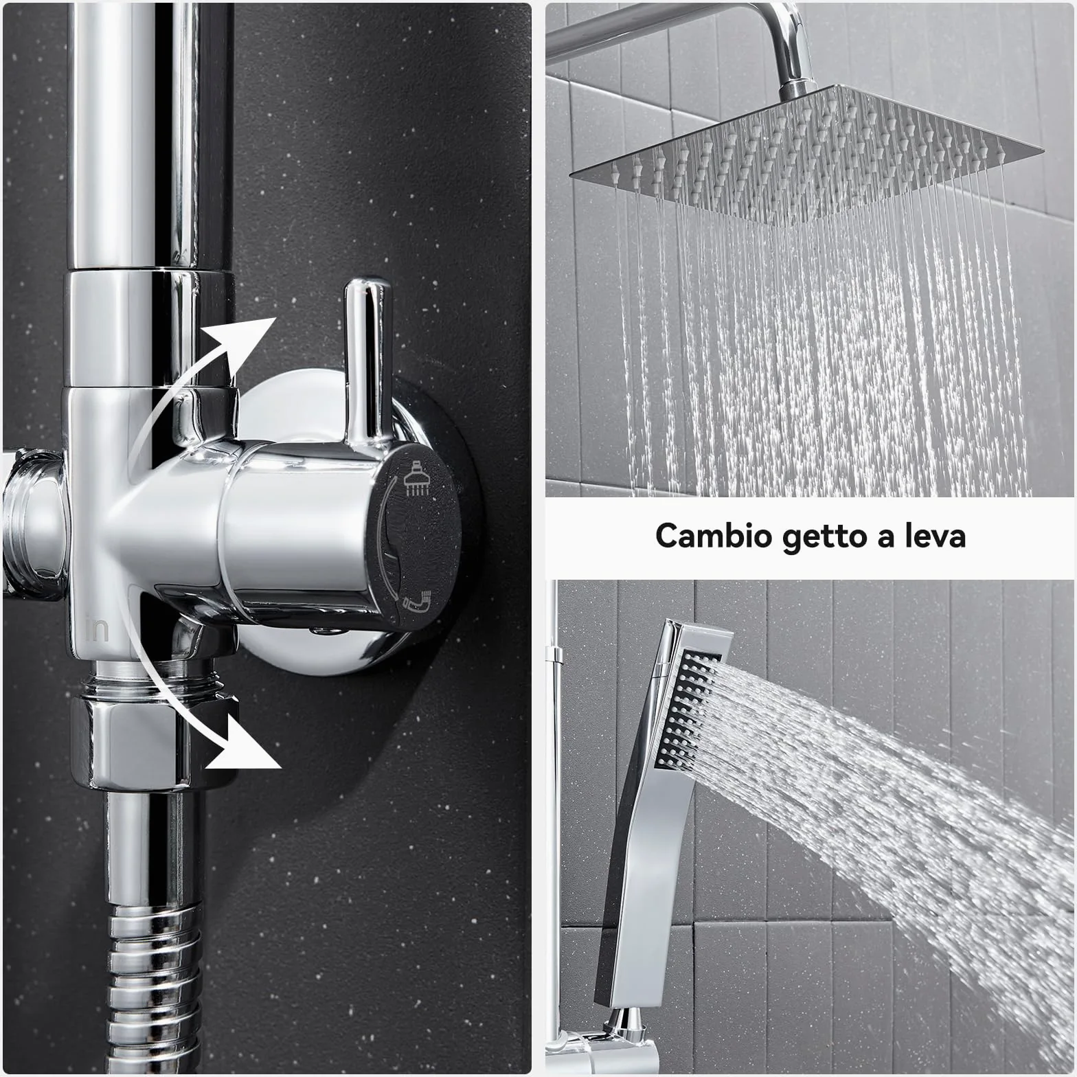 Auralum Colonna Doccia senza Miscelatore, Colonna Doccia Acciaio Inox con Saliscendi Doccia Altezza Regolabile 72-110cm, Asta Doccia con Soffione e Doccetta, Ideal Standard Gruppo Doccia per Vasca