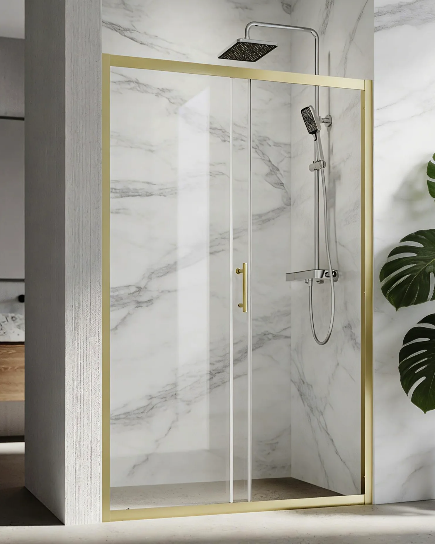 Porta scorrevole 110 x 185 cm, porta doccia in vetro di sicurezza da 5 mm, vetro trasparente (ESG) doccia con manico a forma di H, porta doccia per piccoli bagni