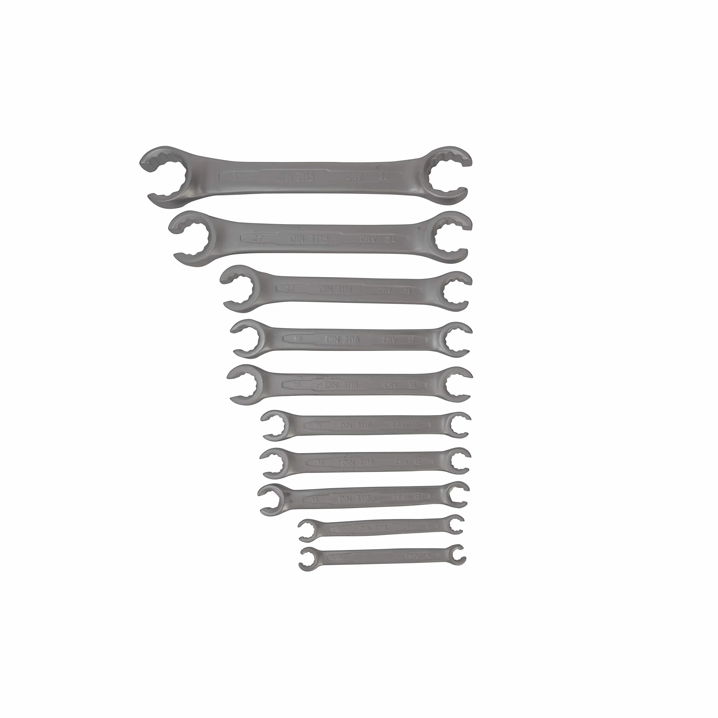 Set di chiavi a doppio anello, aperte, DIN 3118 A | 10 pezzi | No.240 K | 8-32 mm | CrV | WGB