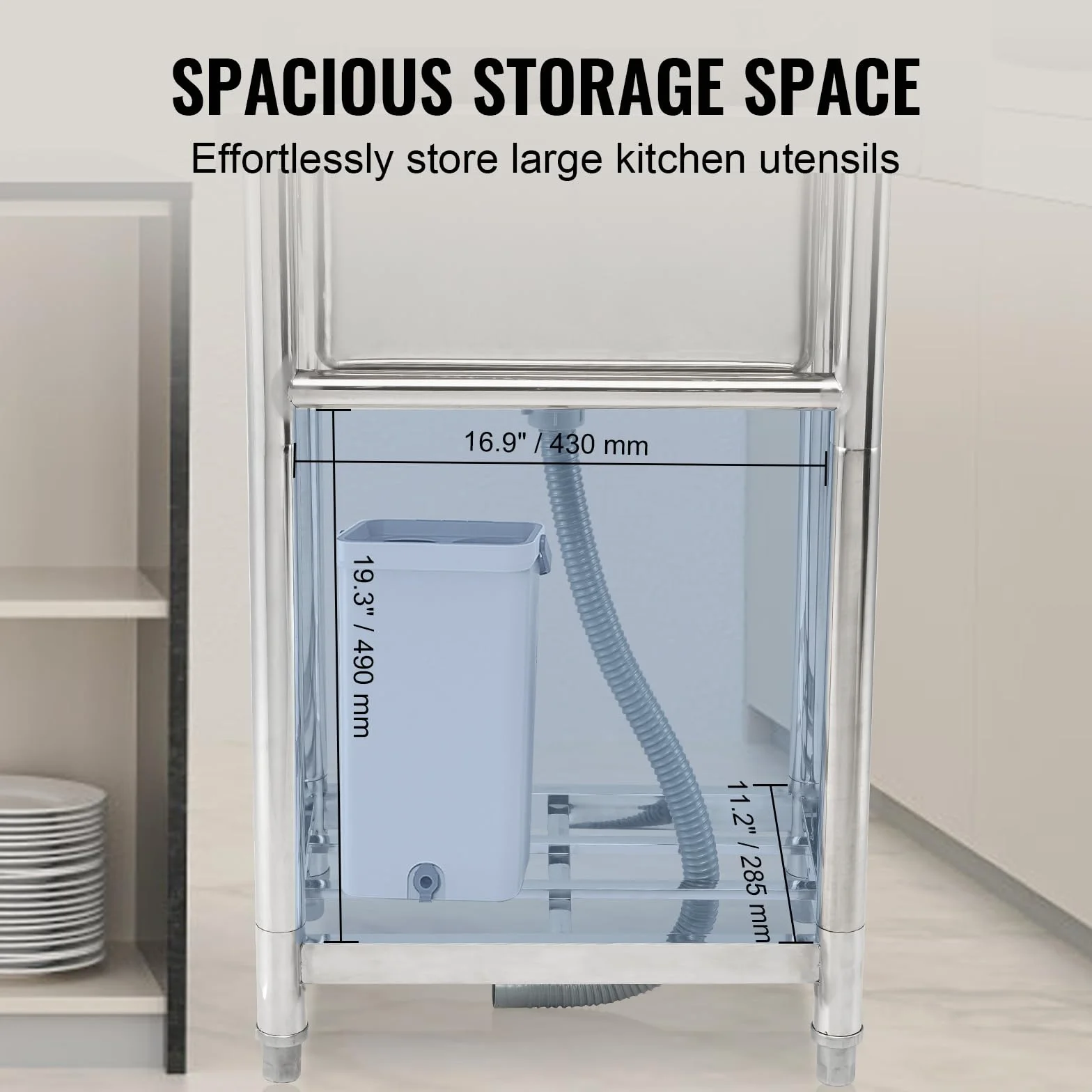 VEVOR Lavello multiuso in acciaio inox, lavello con rubinetto e gambe, lavelli commerciali a vasca singola 16 x 13 x 8,7 pollici per garage, ristorante, cucina, lavanderia