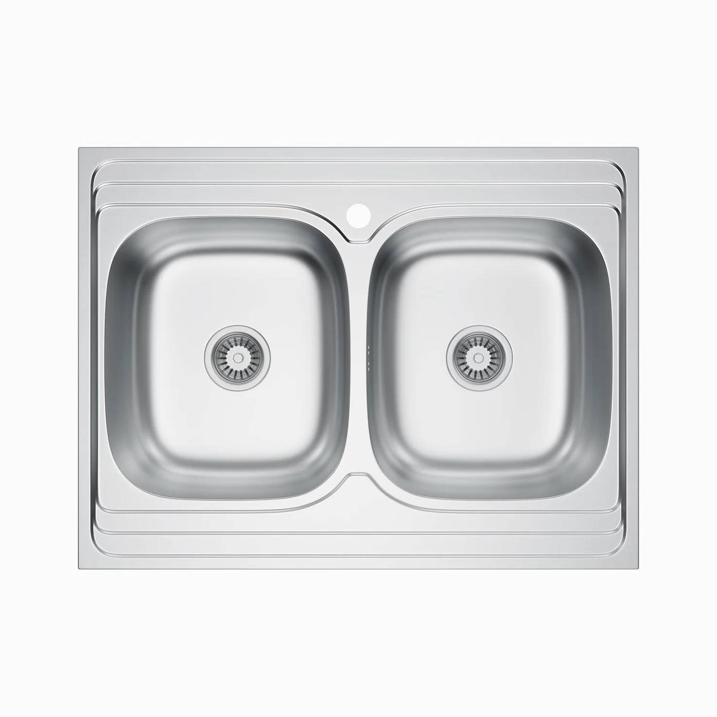 Lavello doppio in acciaio inox, 80 x 60 cm, con 2 vasche con sifone (80 * 60cm)