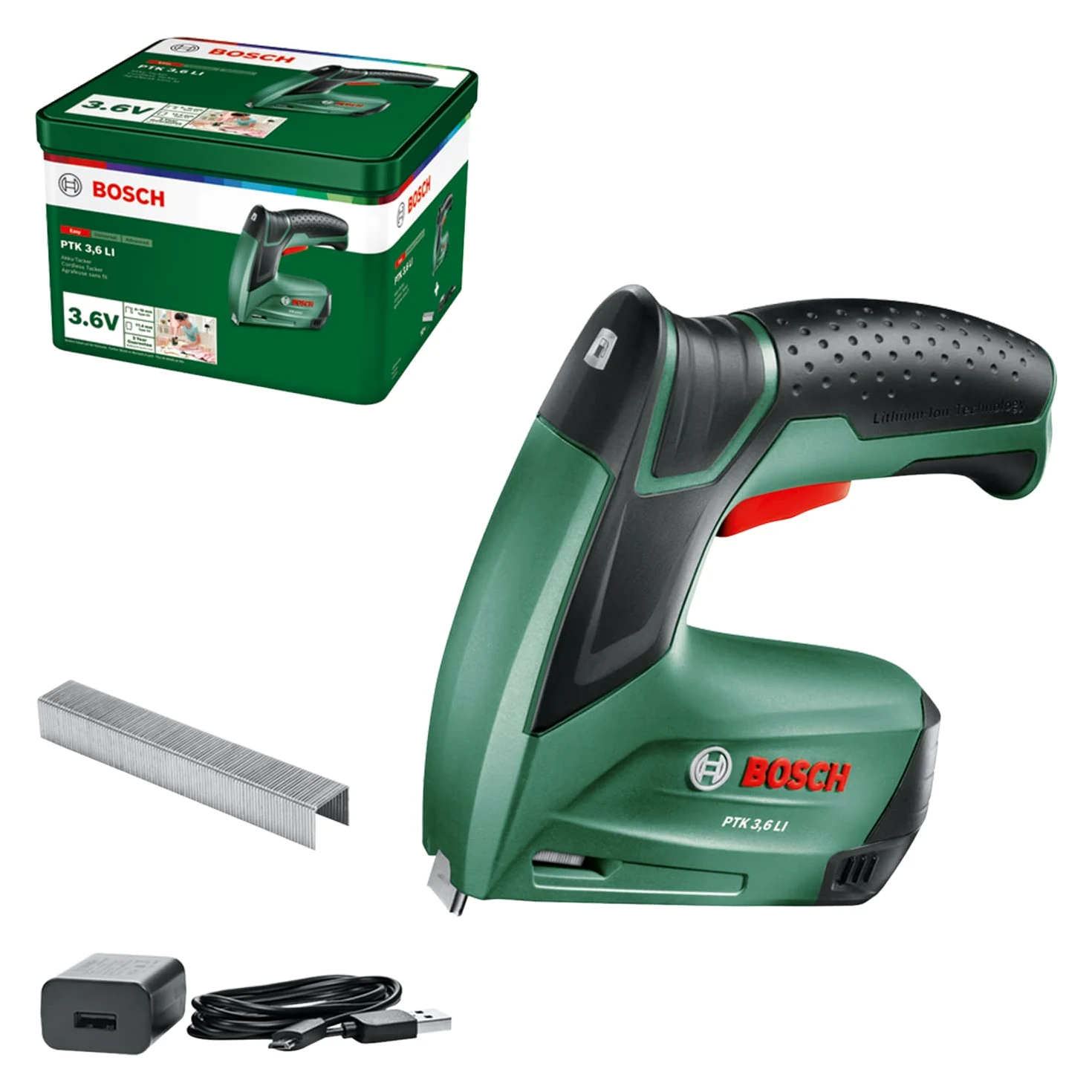 Bosch Graffatrice a batteria PTK 3.6 LI, batteria integrata, 3.6 Volt, 30 colpi/min, in scatola metallica