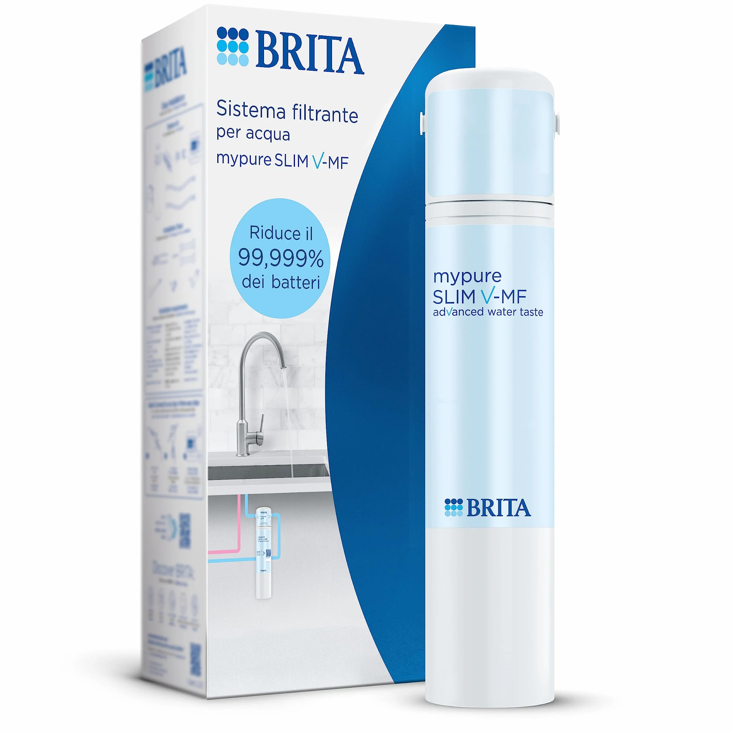 BRITA Sistema filtrante mypure SLIM V-MF incl. 1x filtro (8000L) - sistema sottolavello per il tuo rubinetto per acqua buona e priva di batteri al 99,999% - con timer digitale