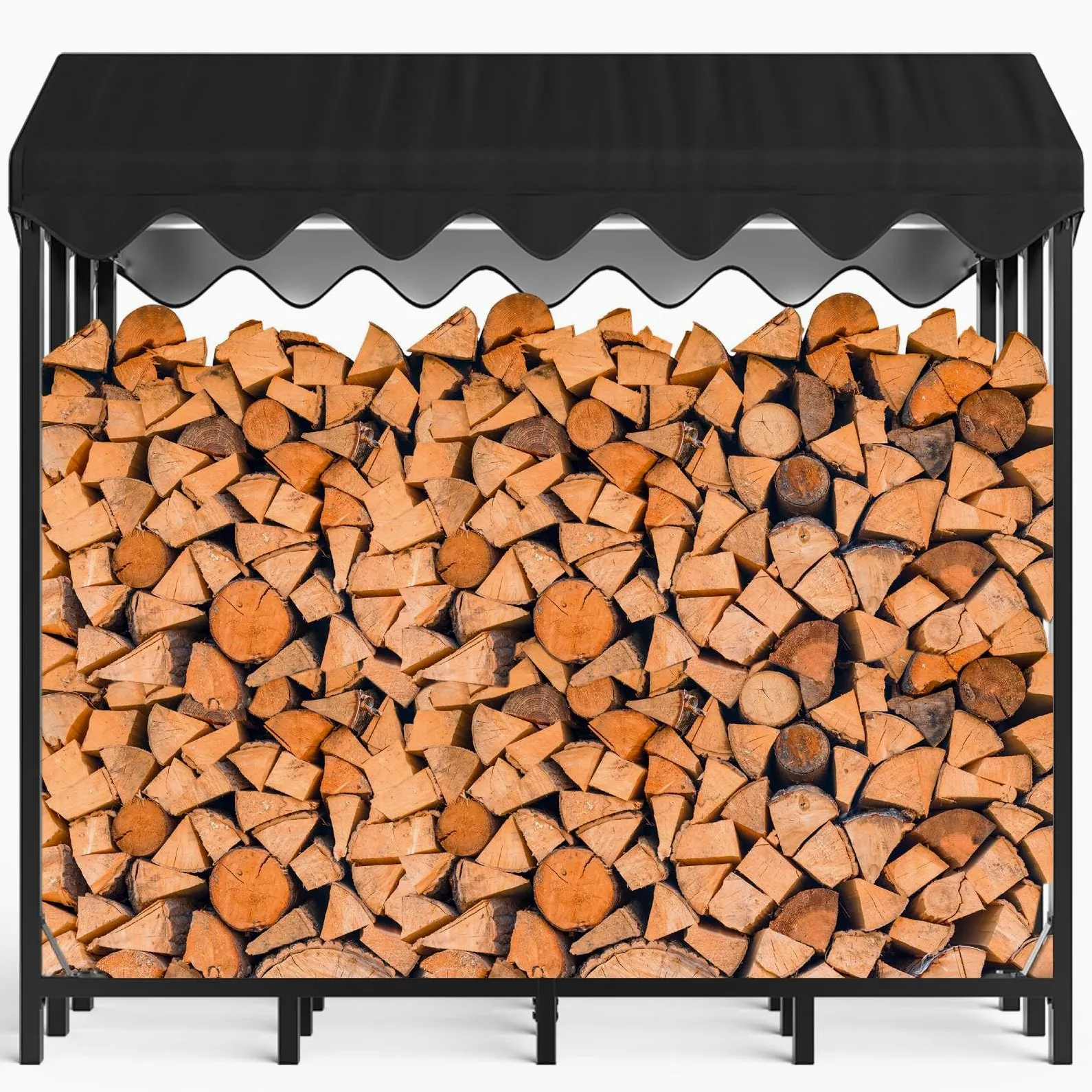 Himimi Rastrelliera per legna da ardere in metallo per esterni 185 x 70 x 185 cm, ricovero per legna da ardere per esterni, rastrelliera per legna da ardere con copertura protettiva