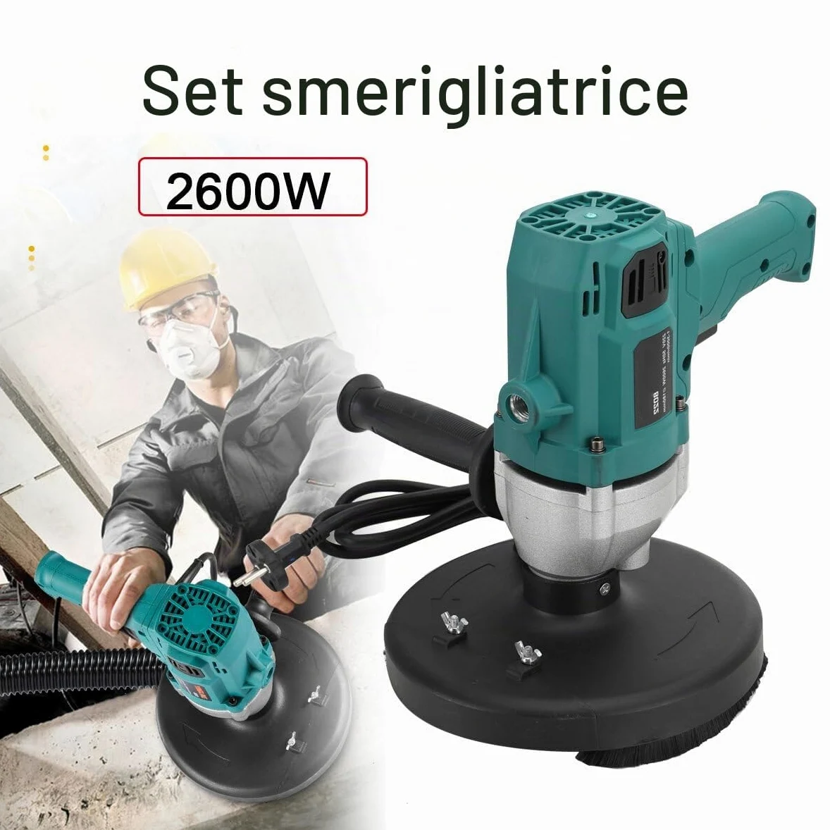 Smerigliatrice per cemento e calcestruzzo, 2600 W, 3000 giri/min, fresatrice e fresa per calcestruzzo, 180 mm, per lucidatura di pareti in cemento