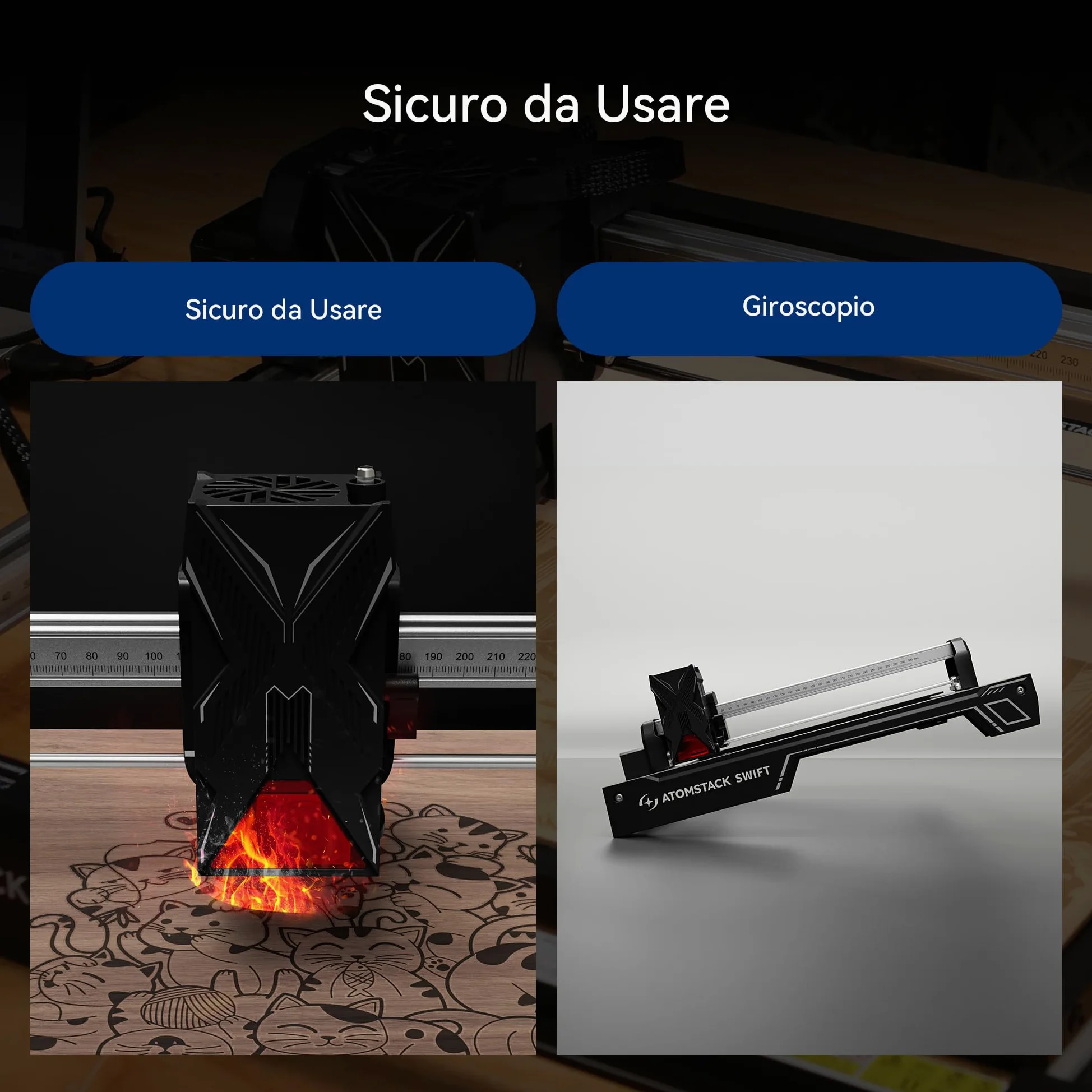 ATOMSTACK Macchina per incisione laser, taglierina laser, taglierina laser ad alta precisione 0,01 mm superficie di incisione 300 × 300 mm (Swift-7W Nero)