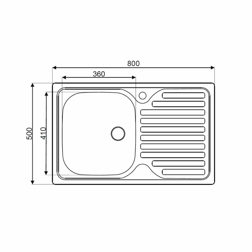 Lavello appoggio acciaio inox 80x50 cm una vasca e gocciolatoio destro SA216