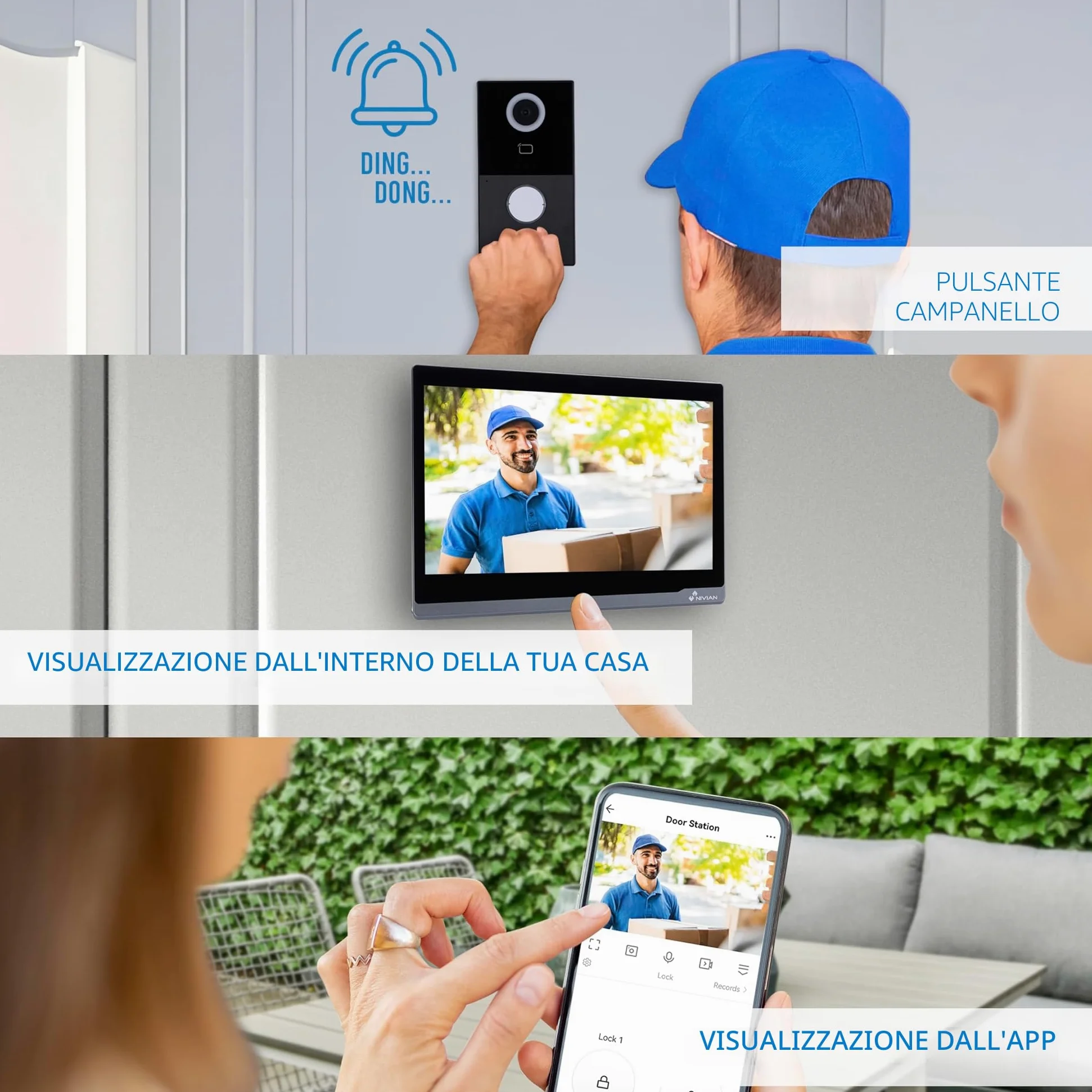 NIVIAN Videocitofono WiFi Intelligente Full HD con Monitor Touch 7", Installazione 2 Fili, Telecamera da Esterno 1080P IP65, Audio Bidirezionale, Registrazione MicroSD e Controllo Remoto App Tuya