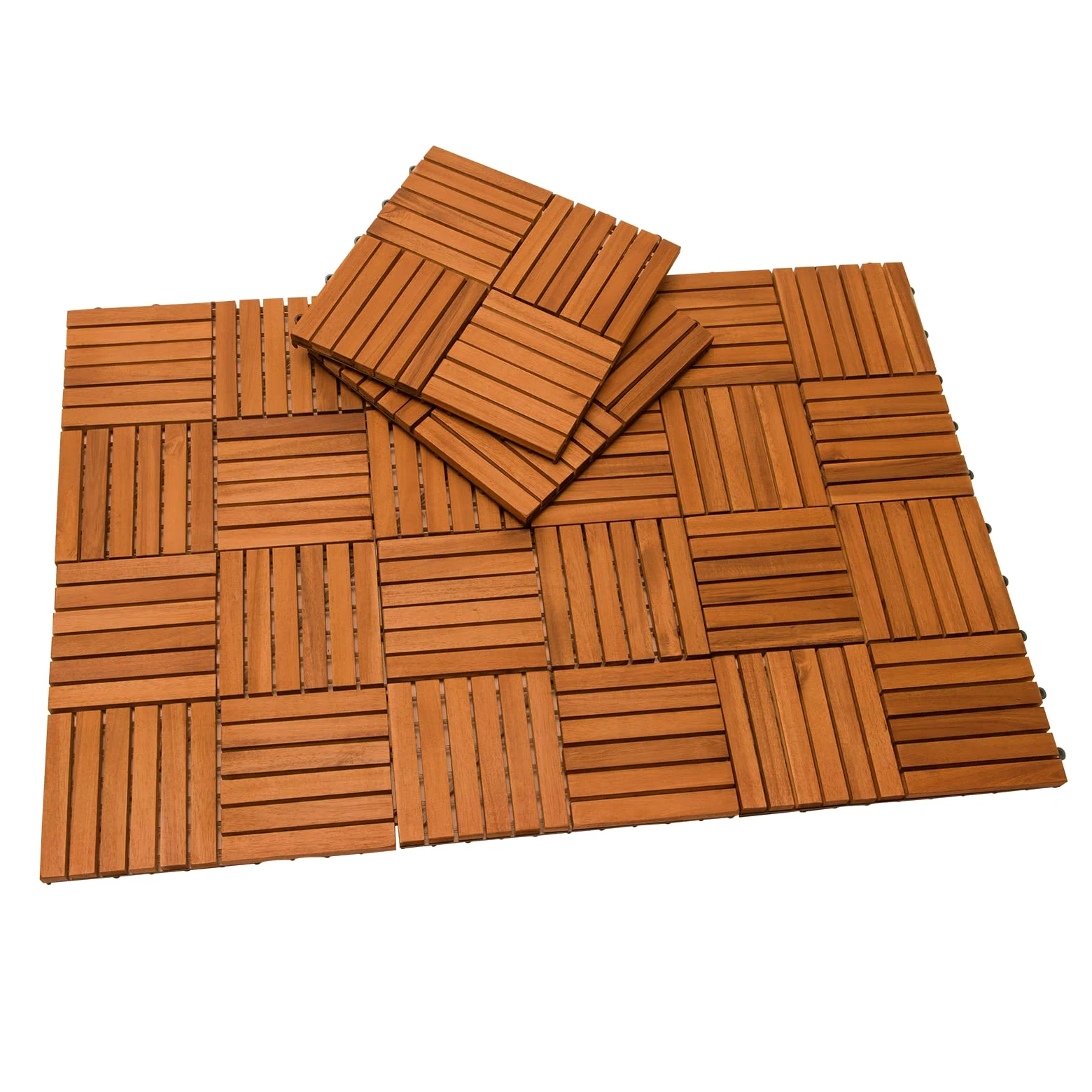 Casaria Piastrelle Legno Acacia 66pz Certificato FSC® Mattonelle 6m² ad Incastro 30x30cm Esterno Mosaico Quattro