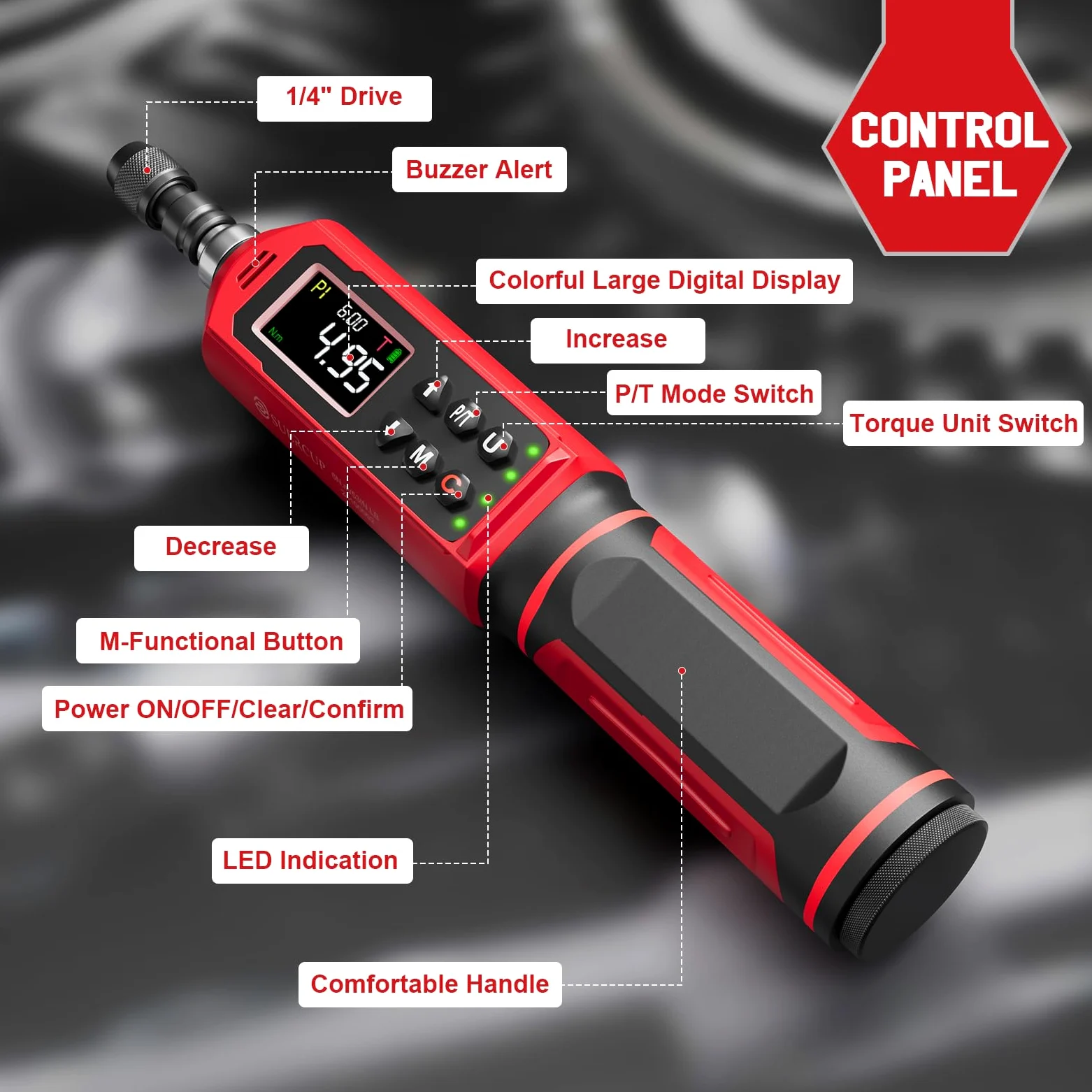 SUERCUP Cacciavite dinamometrico Digitale Set ±1% Precisione 0.15-10Nm con allarme LED, buzzer, vibrazione, 9 modalità preset e memorizzazione dati, utilizzato per bicicletta,e Moto