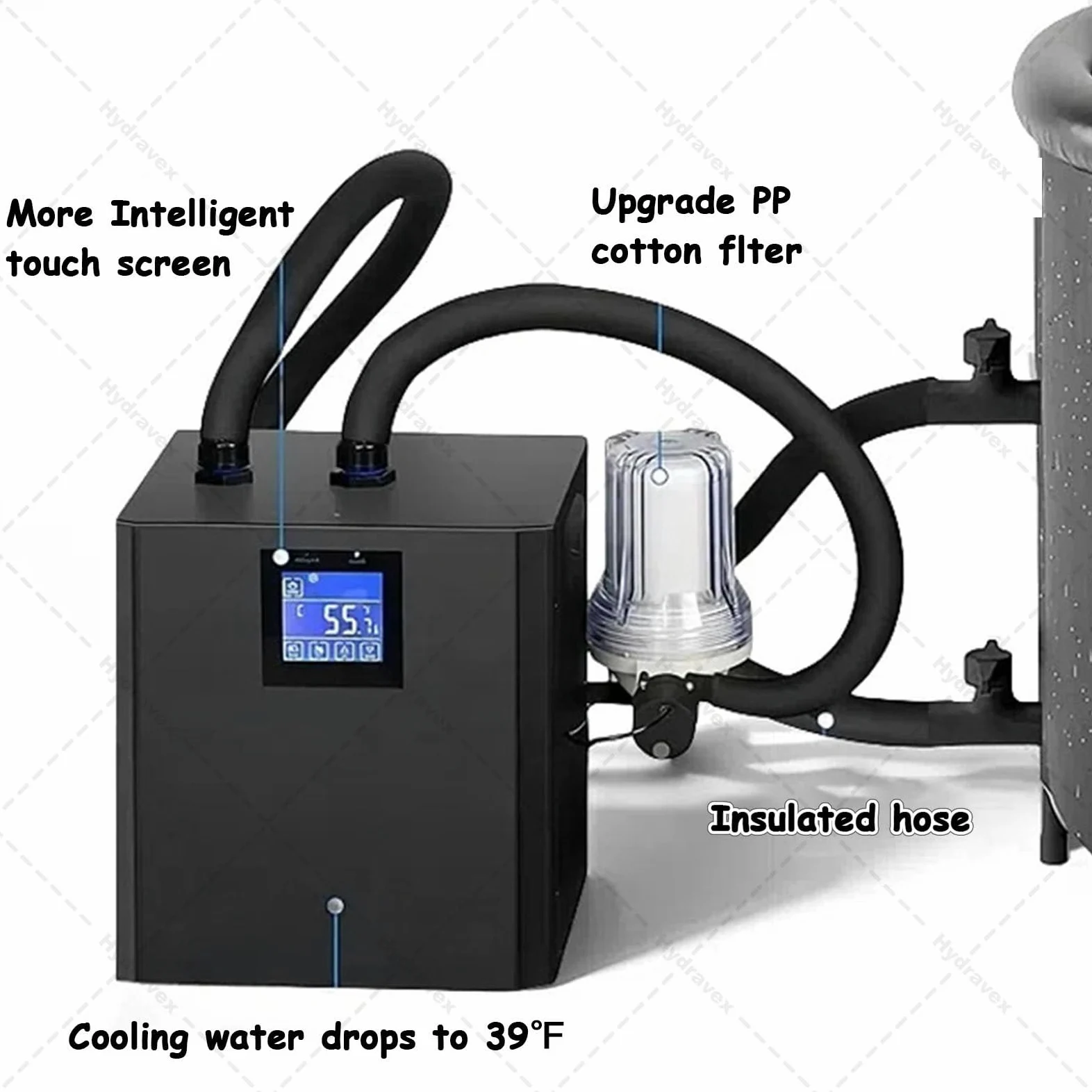 Refrigeratore d'acqua per vasche da bagno di ghiaccio, refrigeratore d'acqua per vasche da bagno di ghiaccio con telecomando e pompa dell'acqua con filtro esterno, per vasche da bagno DoubleWaterPump