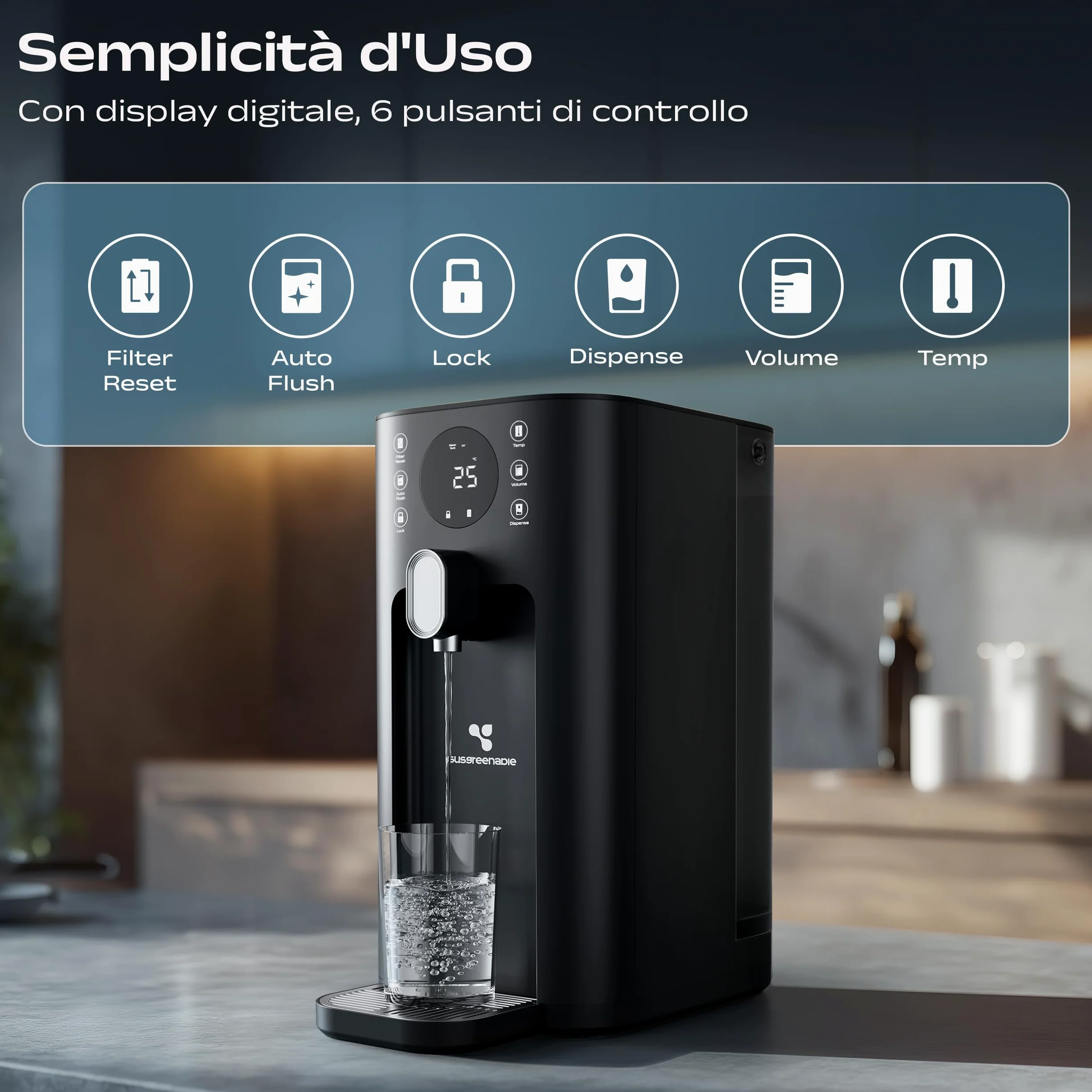 CIARRA X SusGreenable Depuratore Acqua a Osmosi Inversa da Tavolo, Acqua Calda Istantanea 3s, Filtro RO 4 Stadi, Serbatoio 4.3L, 4 Temperature, Display TDS, Senza Installazione