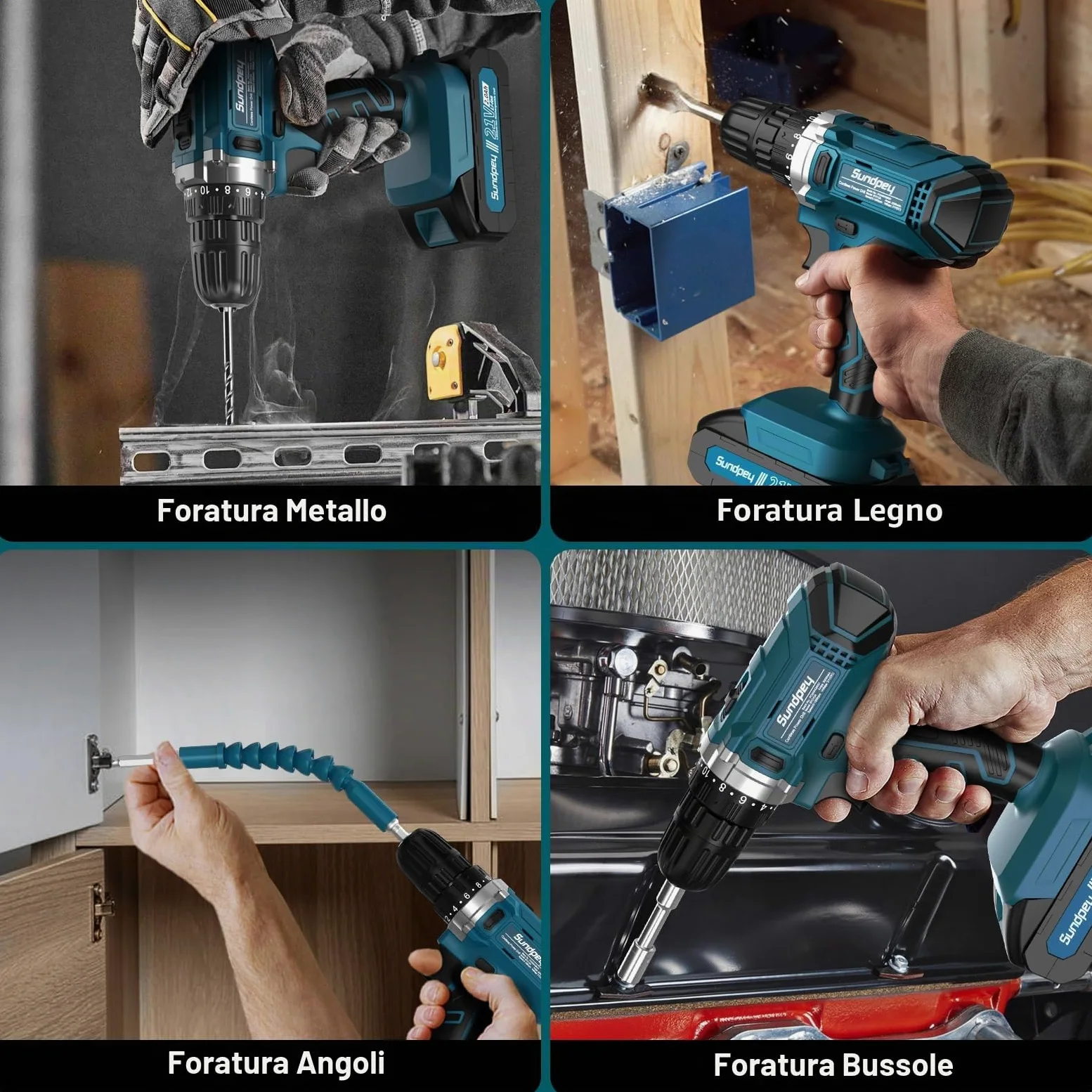 Sundpey Cassetta Attrezzi Completa 255 Pezzi con Trapano Avvitatore Batteria 21V, Avvitatore a Batteria Set Attrezzi da Lavoro con Cassetto per la Casa e la Riparazione Dell'auto per Fai Da Te