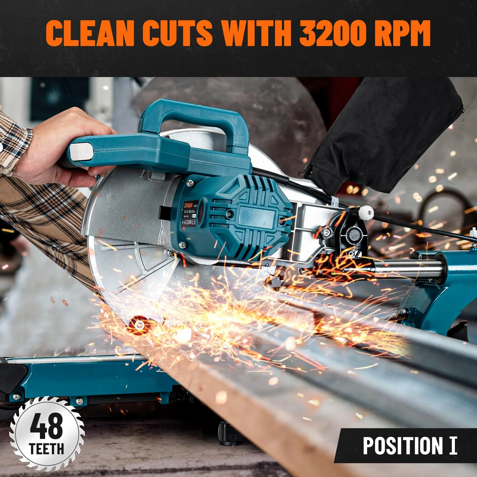 DOVAMAN DMS01A Troncatrice Radiale 2000W, Doppia Velocità 3200/5000 RPM, 3 Lame TCT, Taglio Max 340x90mm, Angolo 0-45°, Guida Laser, 9 Posizioni, Per Legno PVC Alluminio Metalli Teneri