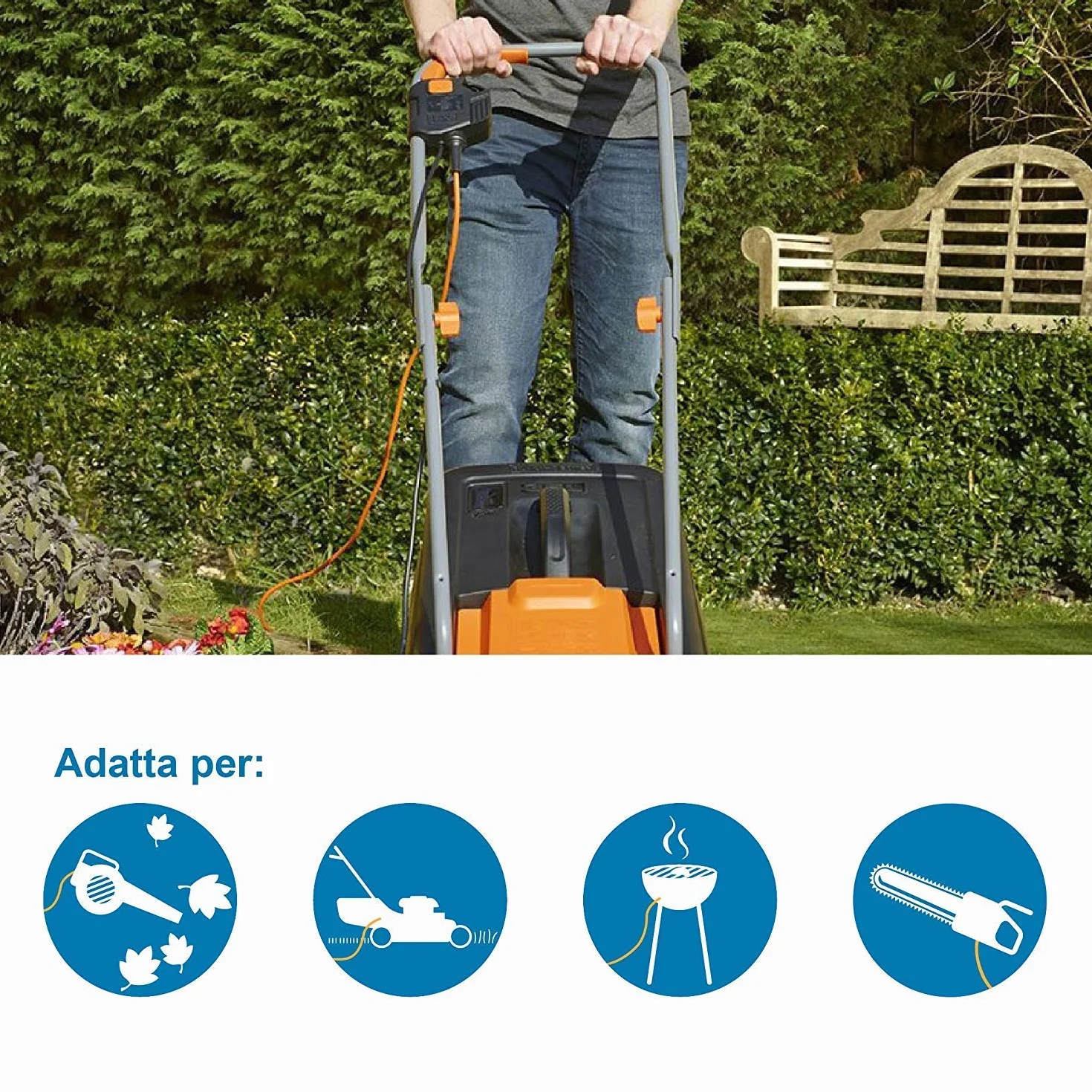 Electraline 49236 Prolunga Giardino con Avvolgicavo, 30 mt Spina e Presa Europea 2 Poli, per Elettrodomestici da Giardinaggio, Sezione Cavo 2x1,5 mm²