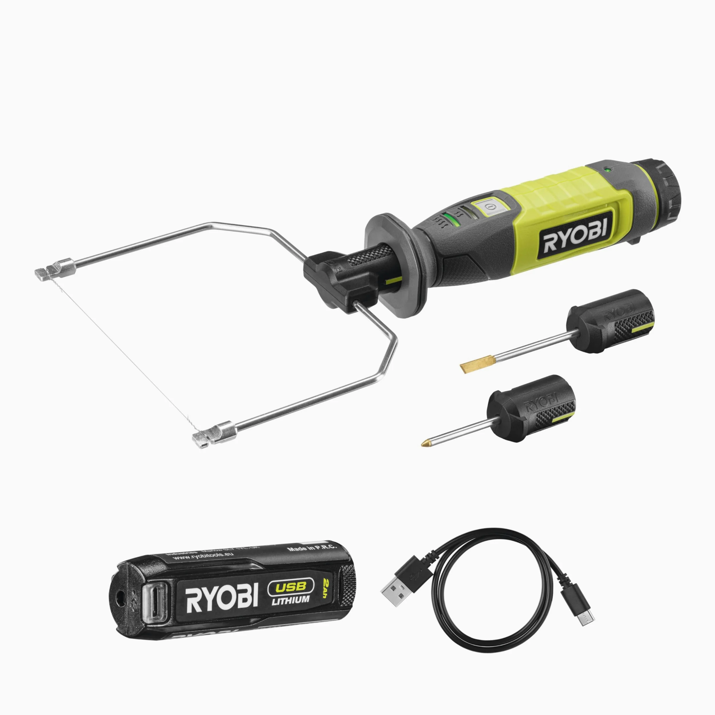 RYOBI - Taglierina a filo caldo 4V USB al litio - 450°C - Viene fornita con 5 accessori - Cavo USB-C & 1 batteria 4V 2,0Ah USB al litio - RHC4-120G