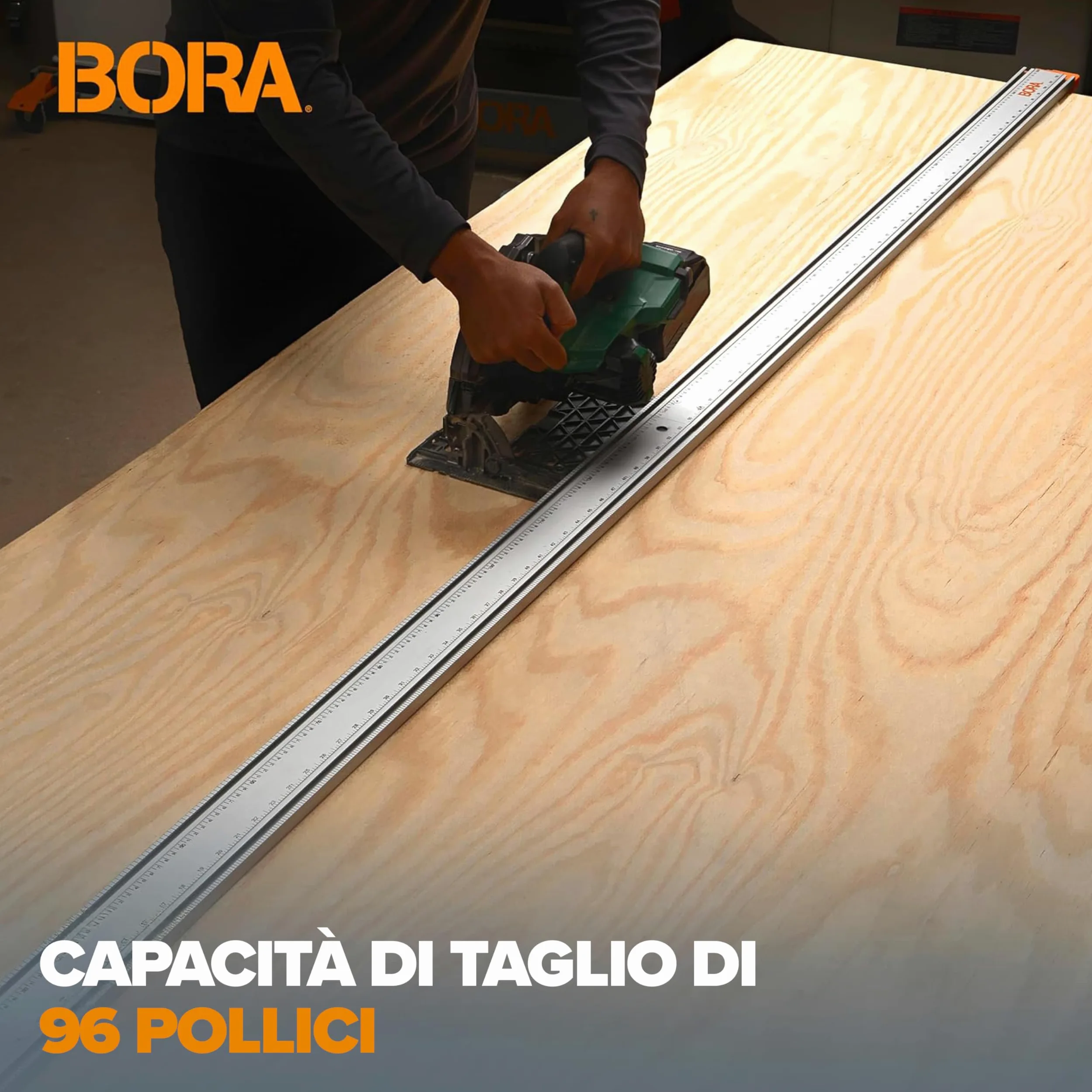 BORA NGX Clamp Edge 546100 – Guida di Taglio Dritta 2438 mm (96") per Sega Circolare, Tagli Precisi su Pannelli, Sistema Quick Connect