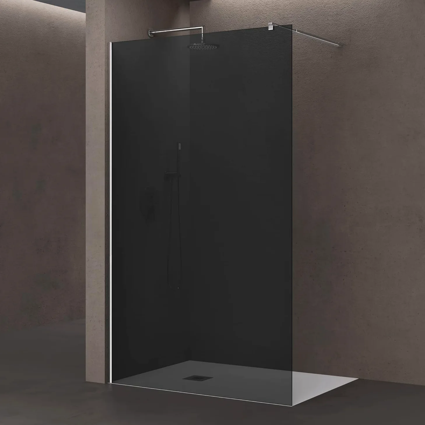 doporro Box Doccia Walk-In 80x200 cm, Parete Doccia Fissa in Vetro Temperato Fumé 10 mm con Barra Stabilizzatrice Regolabile e Profilo Cromato – Bremen02VG