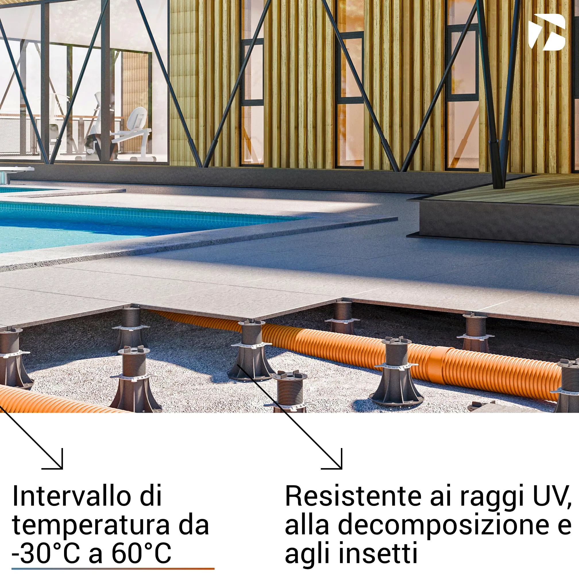 Trevendo Universal Base regolabile per lastre die pietra, assi di legno e WPC - Taglia M 30-45 mm, Confezione da 25