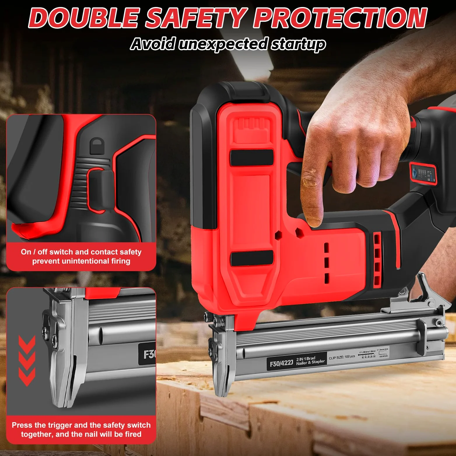 Set di chiodatrici a batteria da 18 GA, compatibile con Milwaukee 18 V, 2 in 1, pistola per unghie senza spazzole, con 500 chiodi e 500 staffe, per fai da te, lavorazione del legno