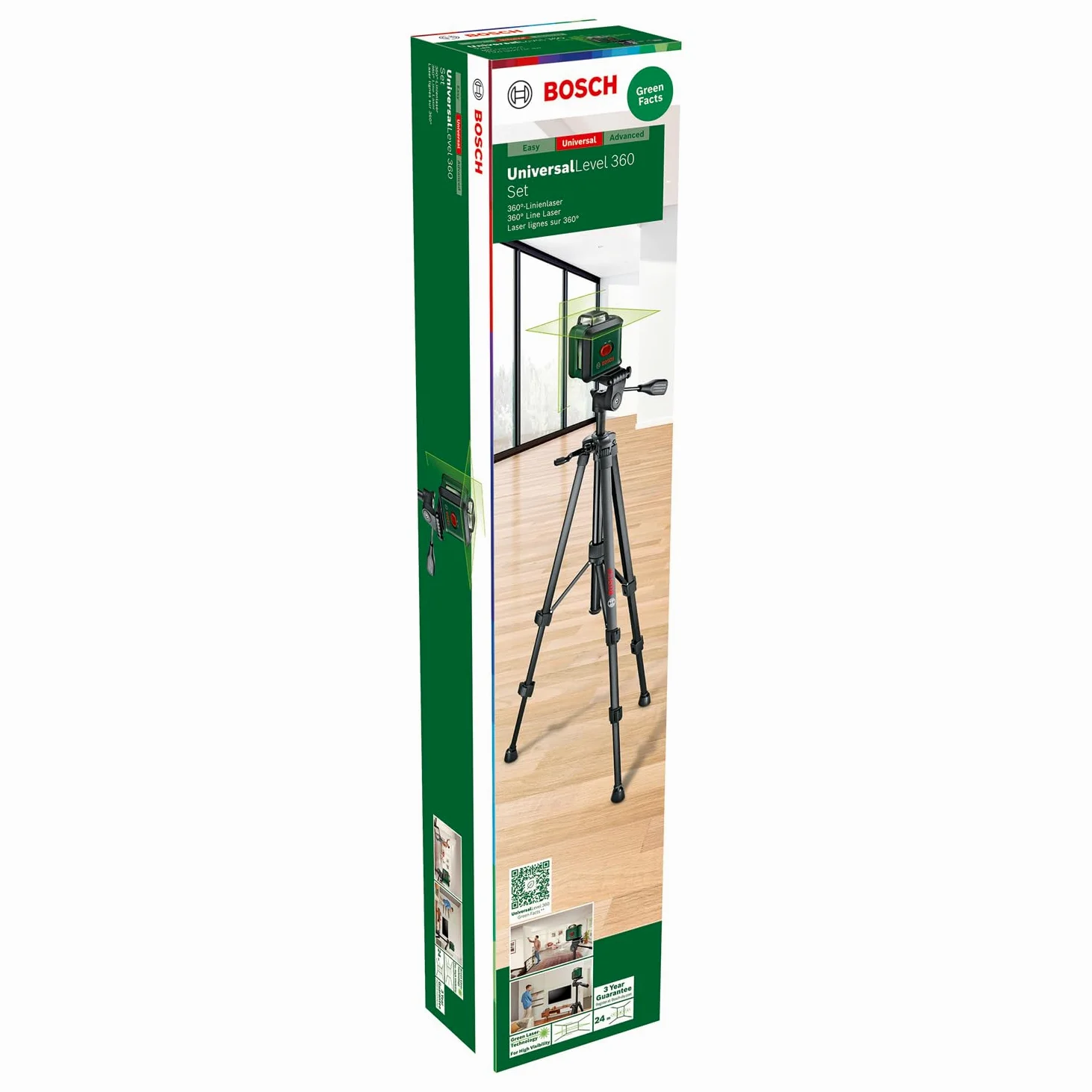 Bosch livella laser multifunzione UniversalLevel 360 con treppiede premium (linee laser verticali + orizzontali incl. 360° per allineamento dell'intera stanza, in cartone)