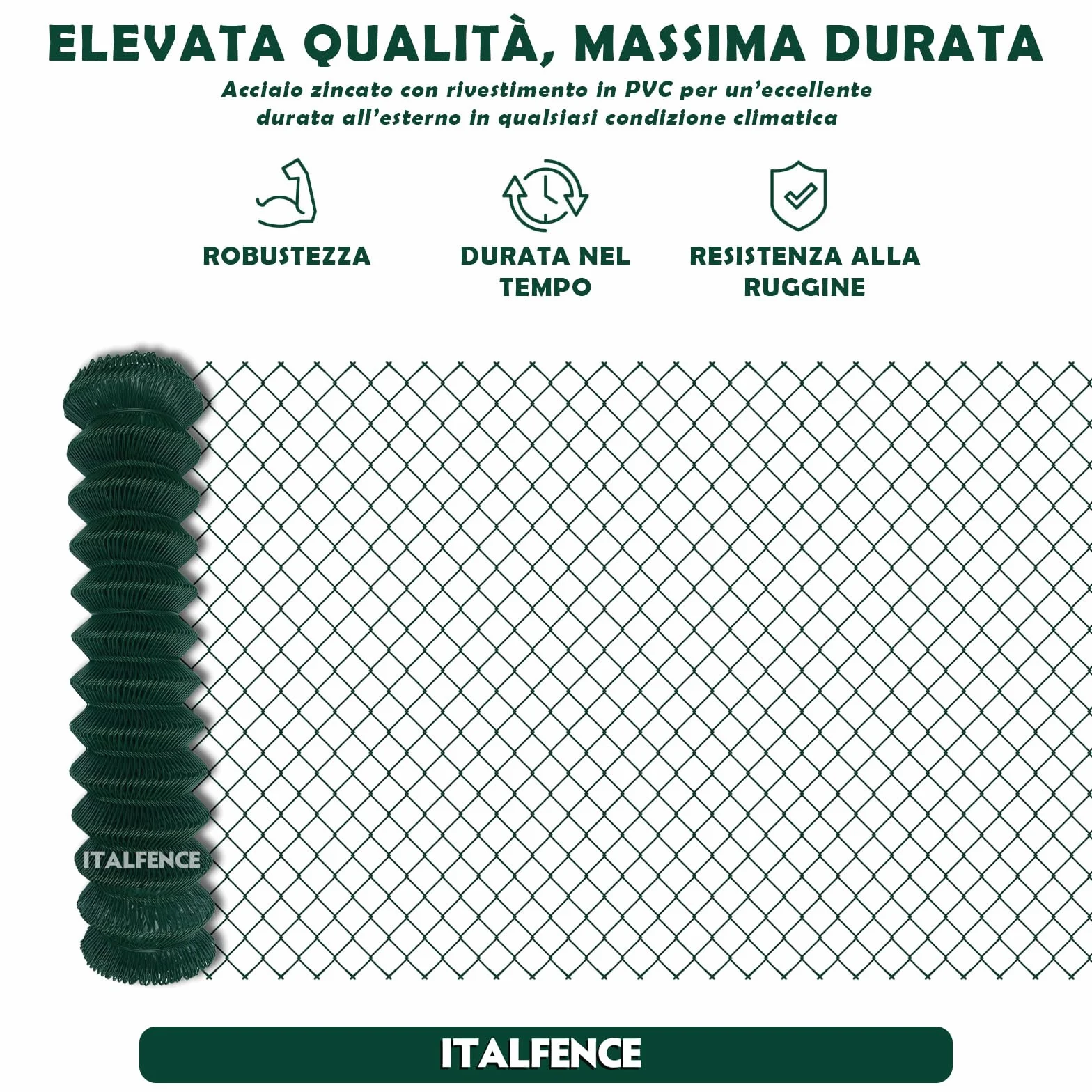 Rete metallica plastificata romboidale a maglia sciolta per recinzione, 25m (Tutte le altezze) [Ø2,70mm, 150cm]