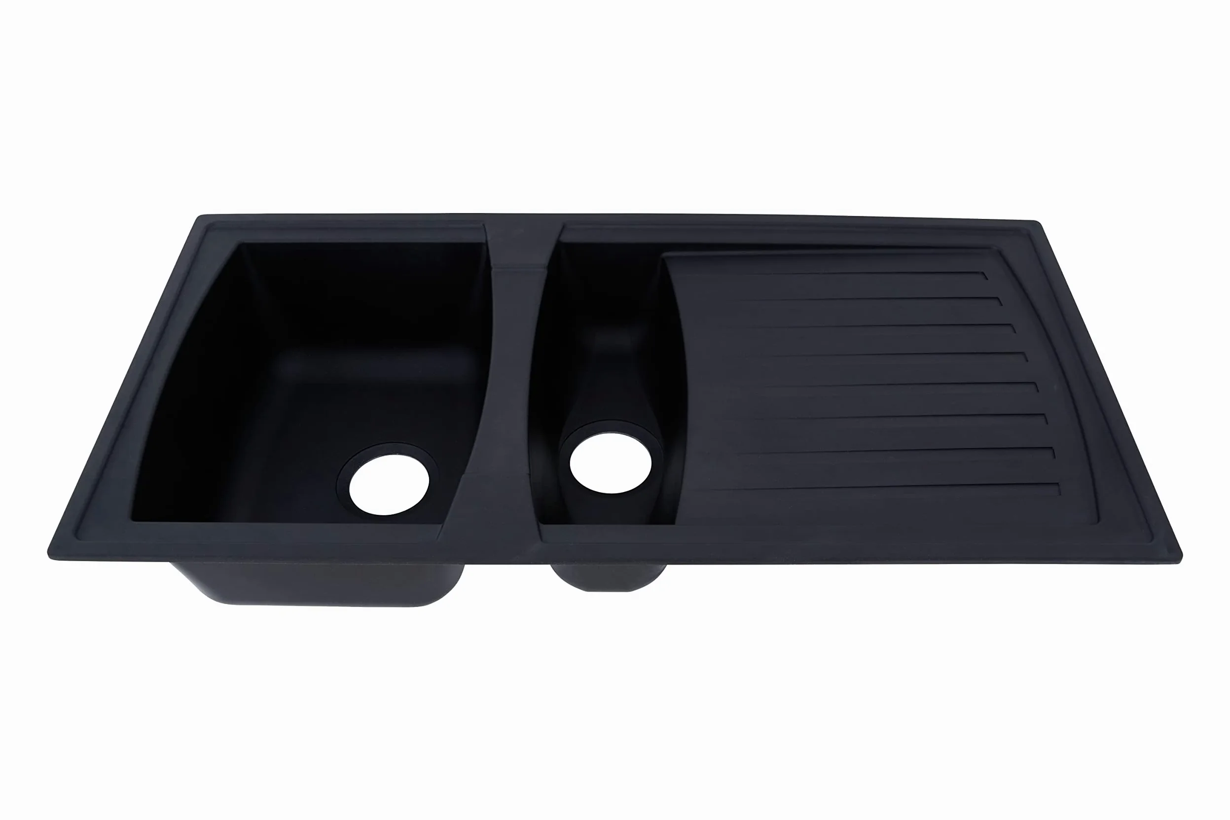 Respekta Lavello da Cucina in Mineralite Color Nero, Lavello da Incasso a 1,5 vasche, dimensioni 100 x 50 cm, Lavello Adatto per Mobili Sottolavello da 60 cm di Larghezza