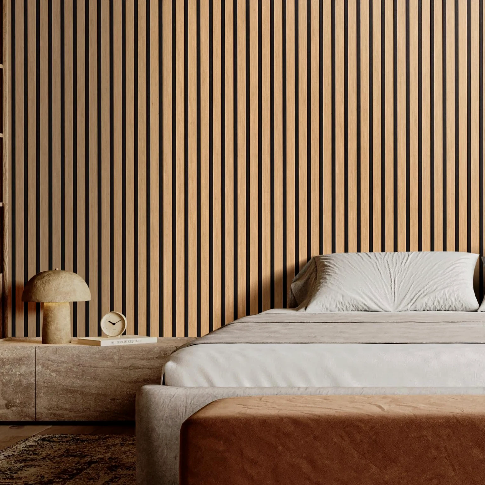 VEVOR Pannelli Acustici a Doghe in Legno 2400 x 200 mm Pannelli da Parete in Legno MDF con Accenti per Decorazione Pareti Interne, Pannelli da Parete in Finto Legno, Riduzione di Rumore, Rovere Chiaro