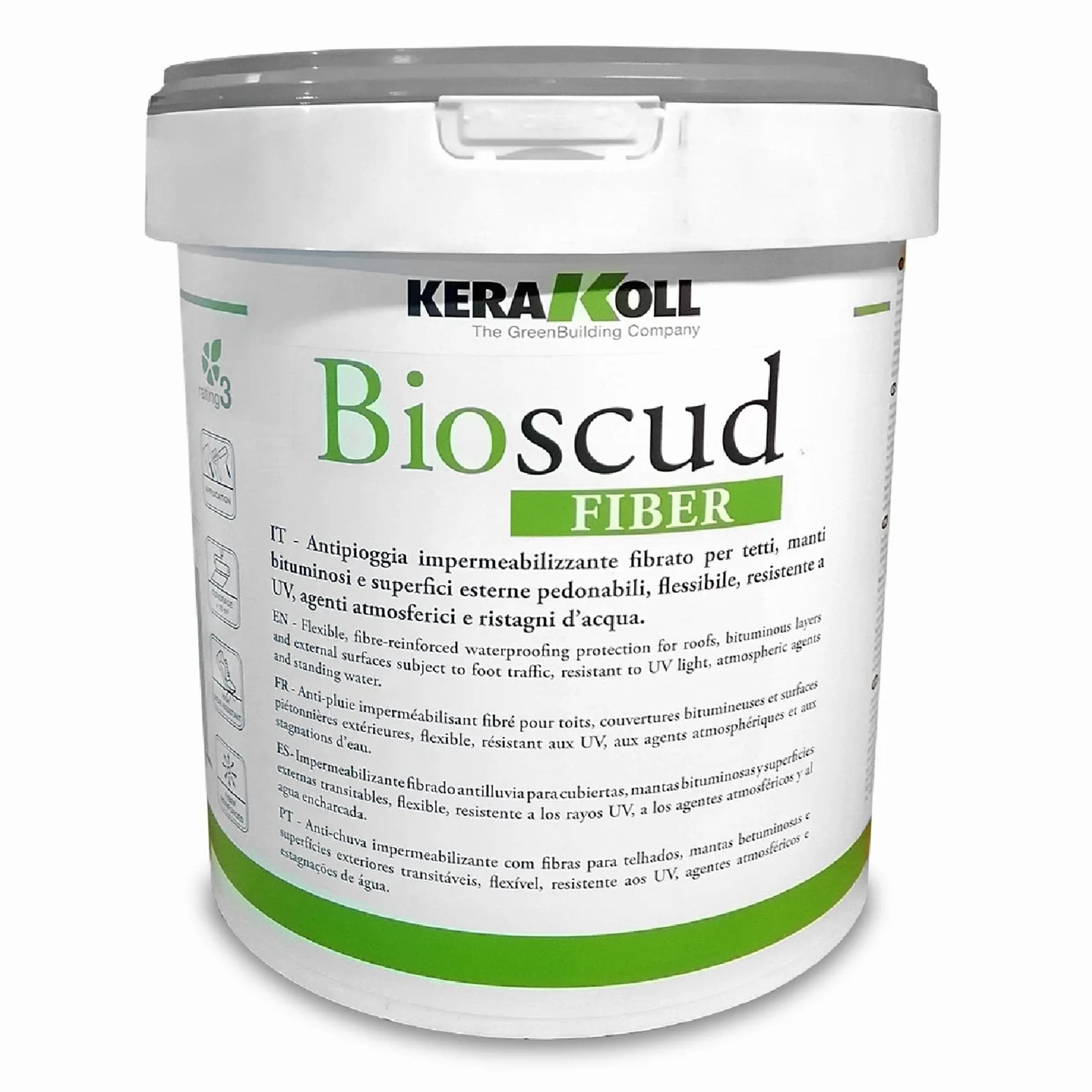 Kerakoll antipioggia impermeabilizzante fibrato multiuso flessibile per tetti manti bituminosi e superfici esterne calpestabili BIOSCUD FIBER grigio 20 kg
