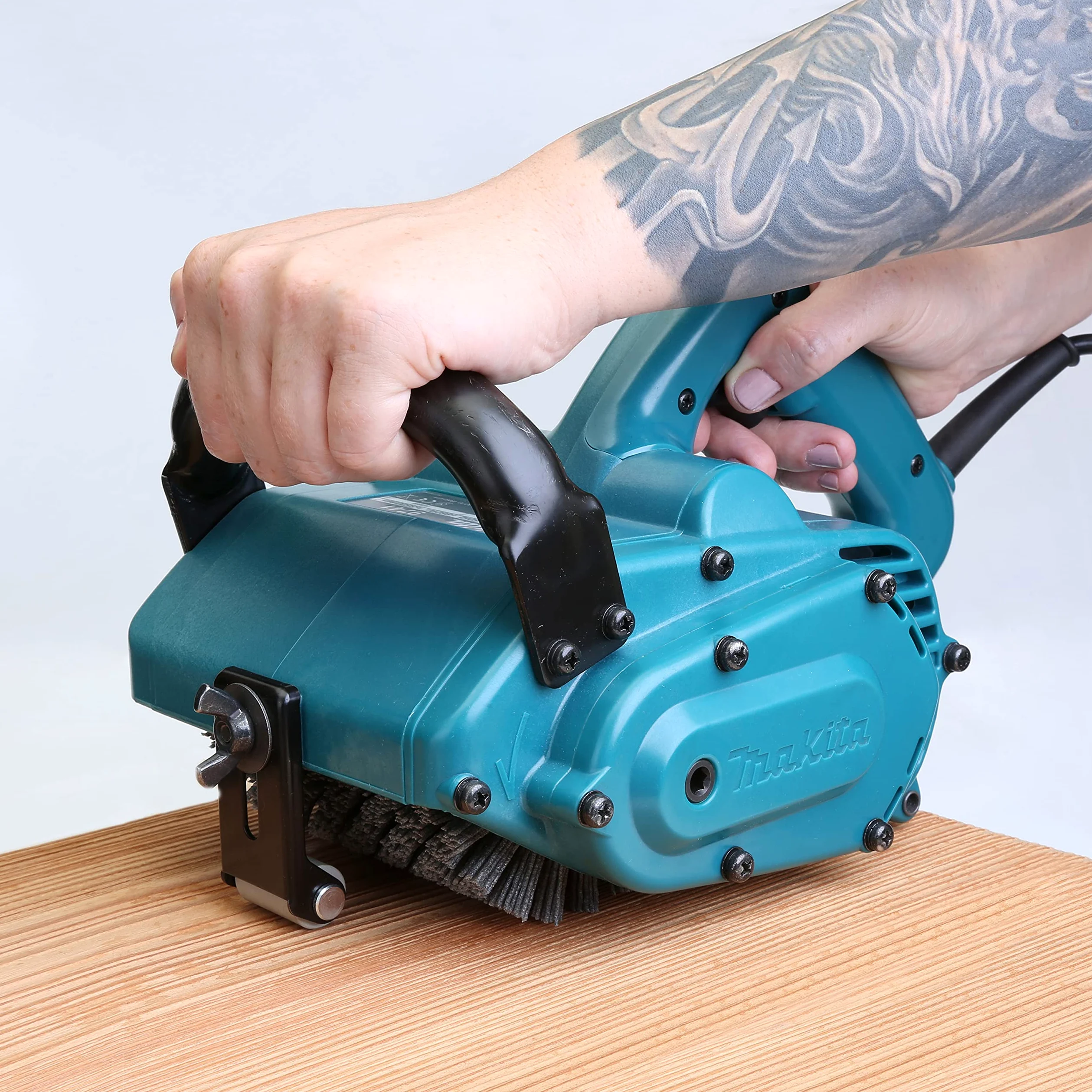Spazzola abrasiva adatta per smerigliatrice Makita 9741 | spazzola strutturante | spazzola satinata | qualità professionale | per la lavorazione di legno e metallo (nylon, grana 46)