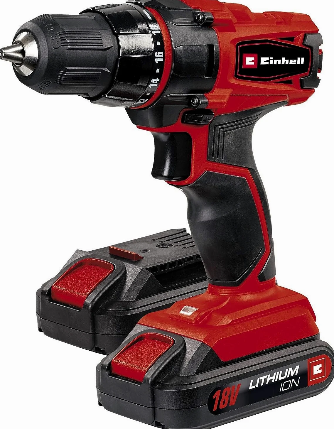 Einhell TC-CD 18-2 Li (2x1,5 Ah) Trapano avvitatore a batteria (2 x 18 V, 1,5 Ah, Li-Ion, tempo ricarica 3-5 h, 2 velocità, vel. 1 giri min. 0-350, vel. 2 giri min. 0-1250, torsione 38 Nm, mandrino 10mm, incl. 2 batteria 1,5 Ah, caricabatterie e valigetta
