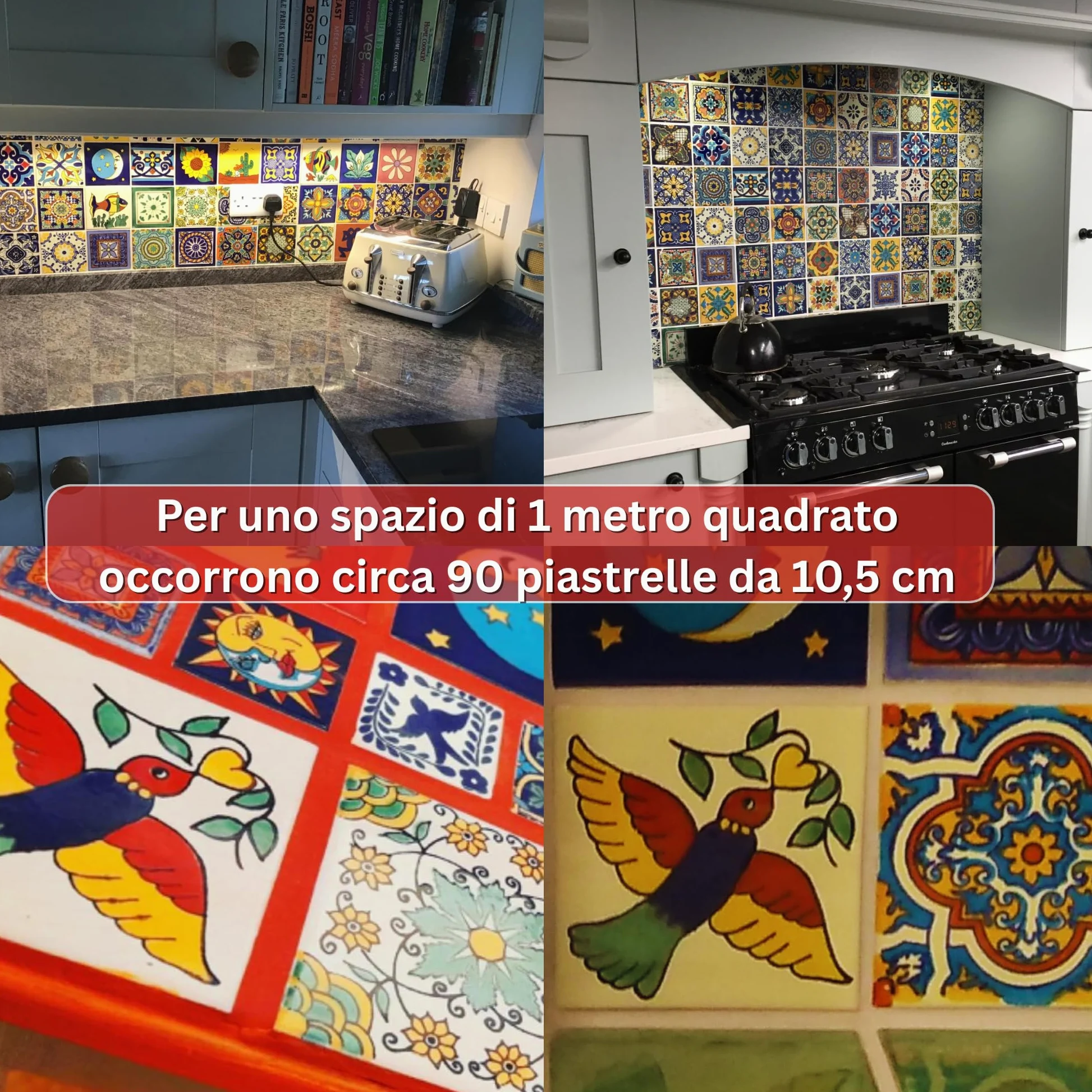 Tumia LAC Piastrelle Ceramica Messicane Talavera - Quin Artigianali Piastrelle Cucina, Bagno, Sottopentola e Fai-da-Te, Decorativo stile Mediterraneo - Pacco da 90
