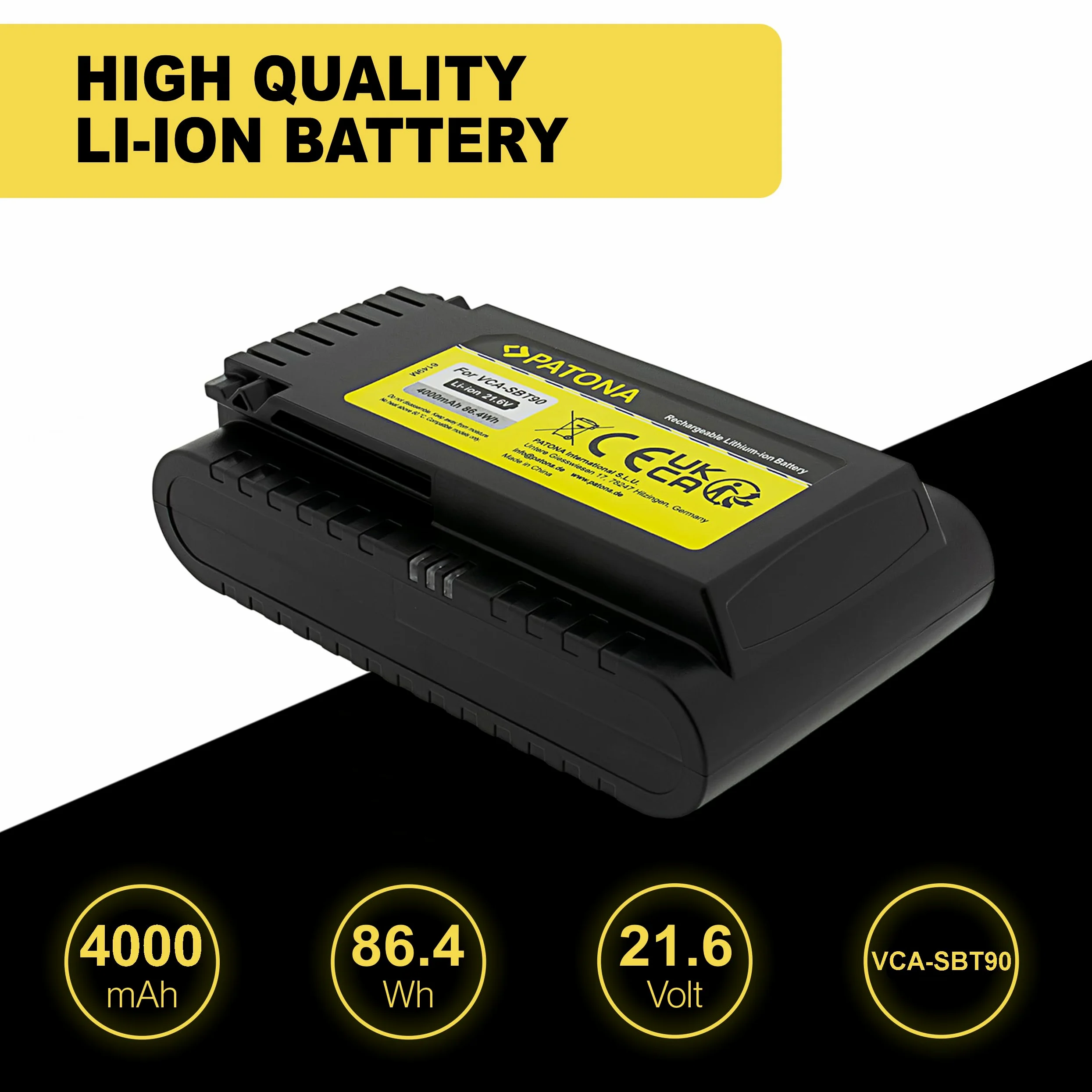 PATONA Batteria 21,6V 4000mAh per Samsung Powerstick Jet – sostituisce VCA-SBT90 – per Jet 75, Jet 90, Jet 90E, VS9000, VS20R9074S2, VS20T7551P5 – pulizie complete senza ricariche intermedie