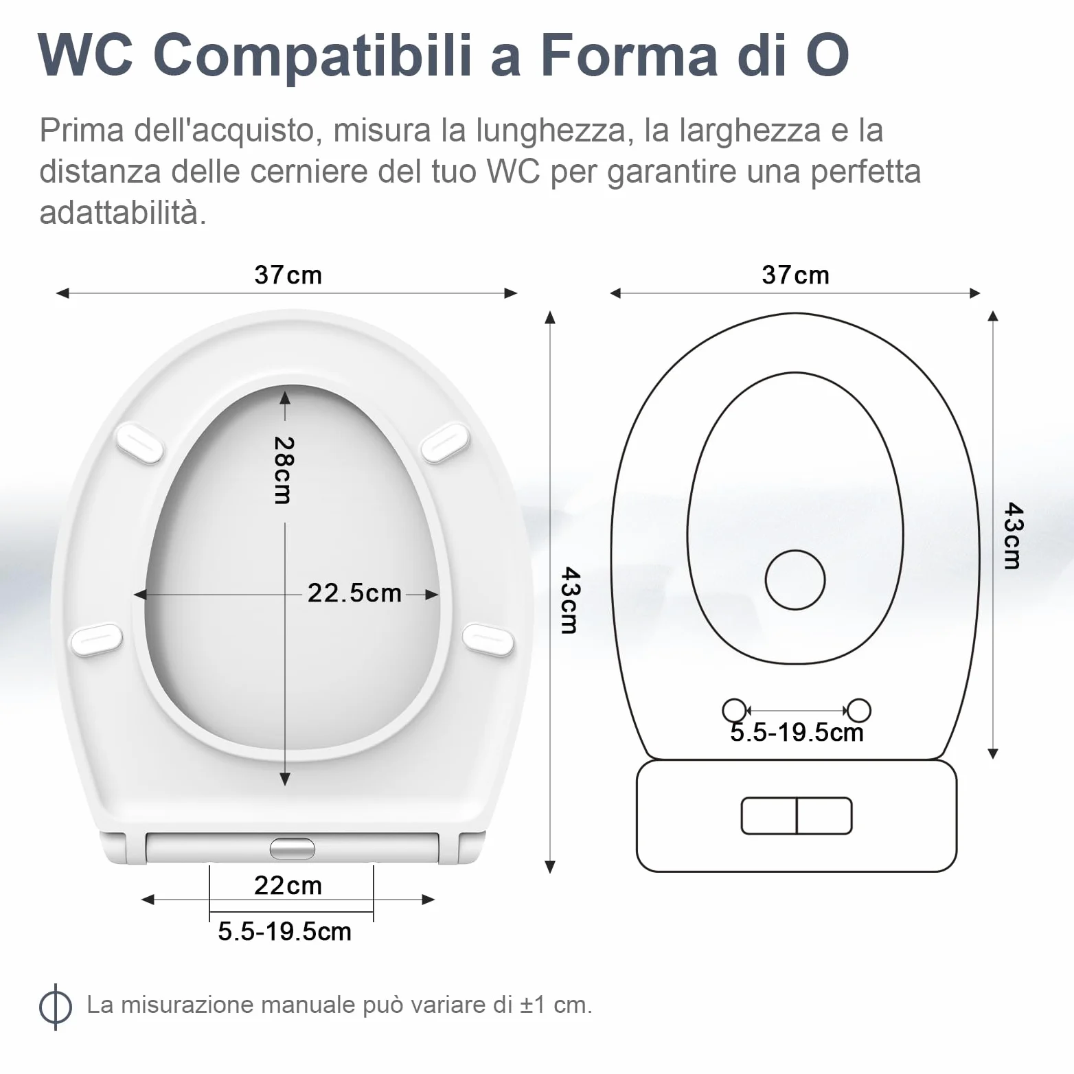 SURFOU Tavoletta WC con Chiusura Ammortizzata, Duroplast di Alta Qualità, Forma a O, Sgancio Rapido per Facile Pulizia, Supporta fino a 200 kg, con Gancetti in Gomma per Fissaggio Stabile