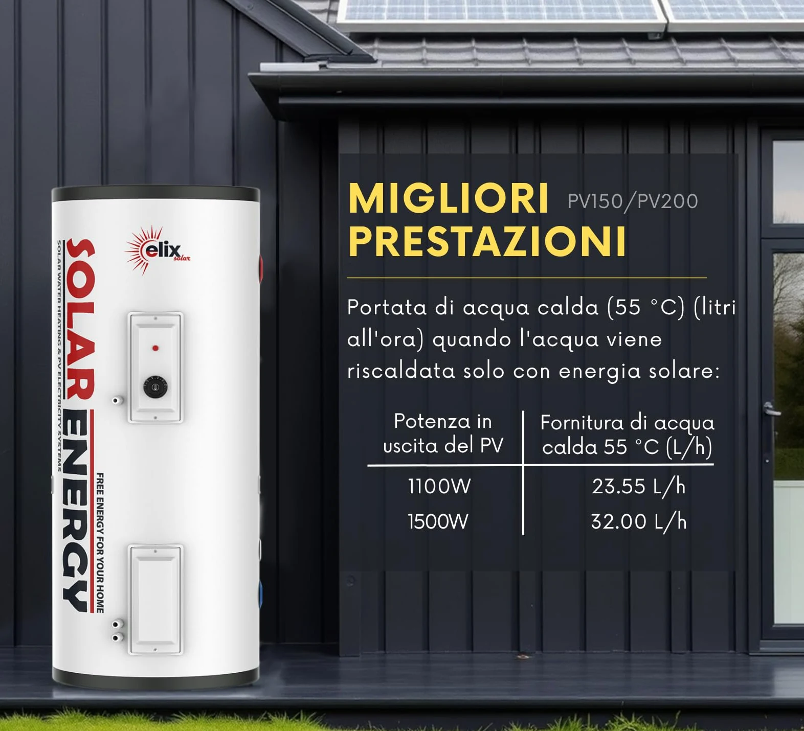 Scaldabagno Solare Fotovoltaico PV Elix 150/200 L | MPPT (con MPPT, 200L, DC 1500W)